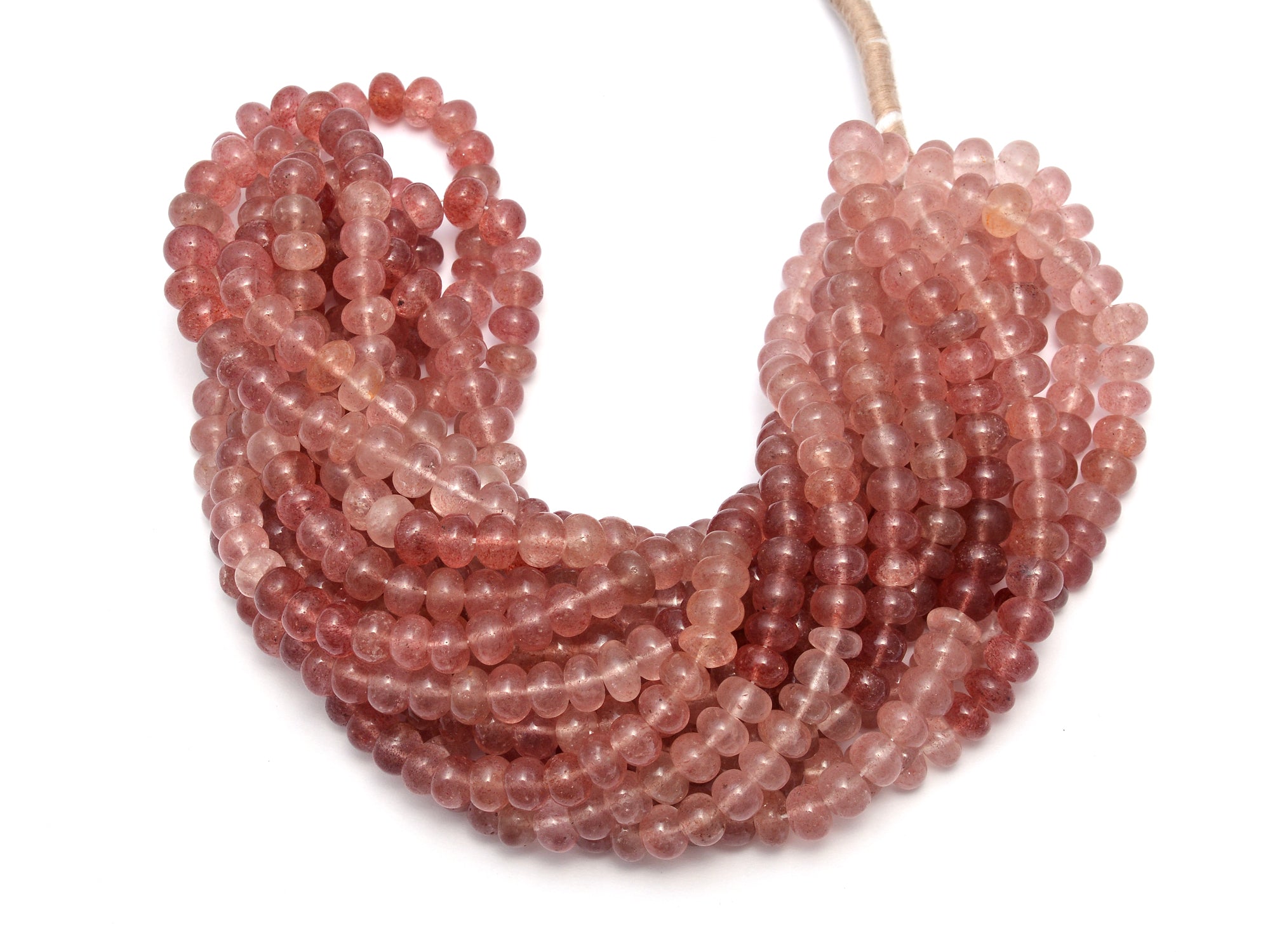 Pink Strawberry Quartz Smooth Rondelle Beads, Strawberry Quartz Beads, Strawberry Quartz Handmade Jewelry Making Beads, 18 Inch