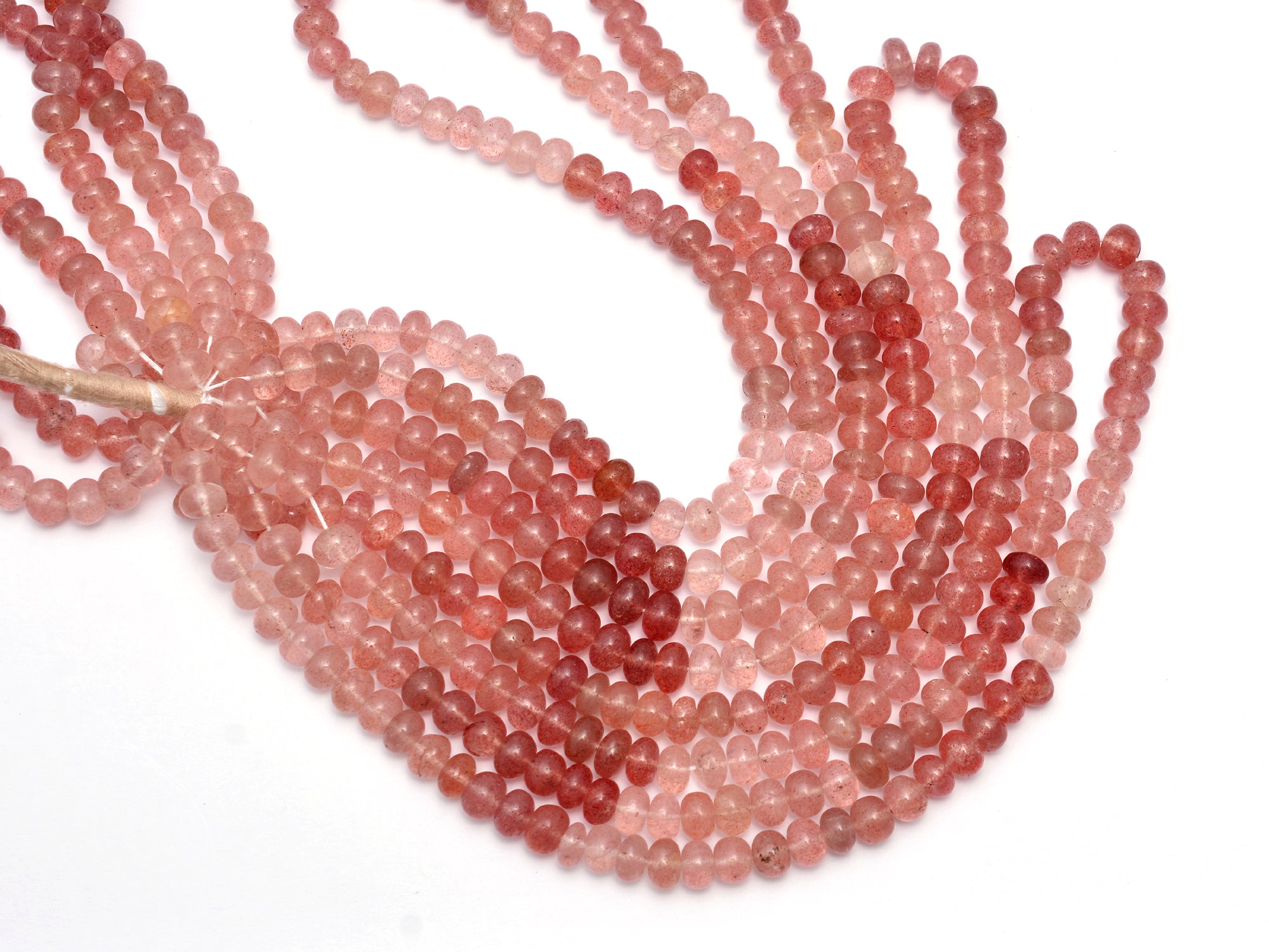 Pink Strawberry Quartz Smooth Rondelle Beads, Strawberry Quartz Beads, Strawberry Quartz Handmade Jewelry Making Beads, 18 Inch