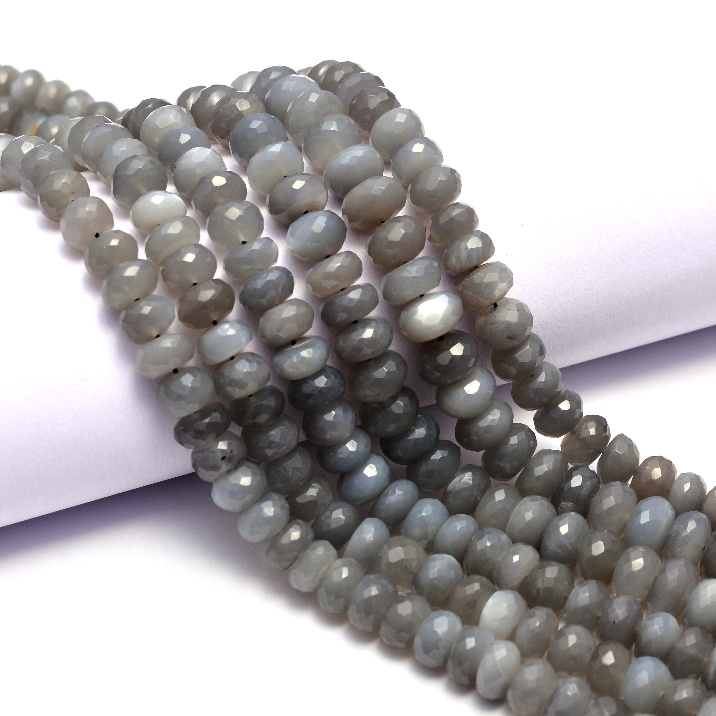 Natural Grey Moonstone Faceted Rondelle Beads, Grey Moonstone Rondelle, Grey Moonstone Jewelry Making Gemstone Beads, 14 Inch