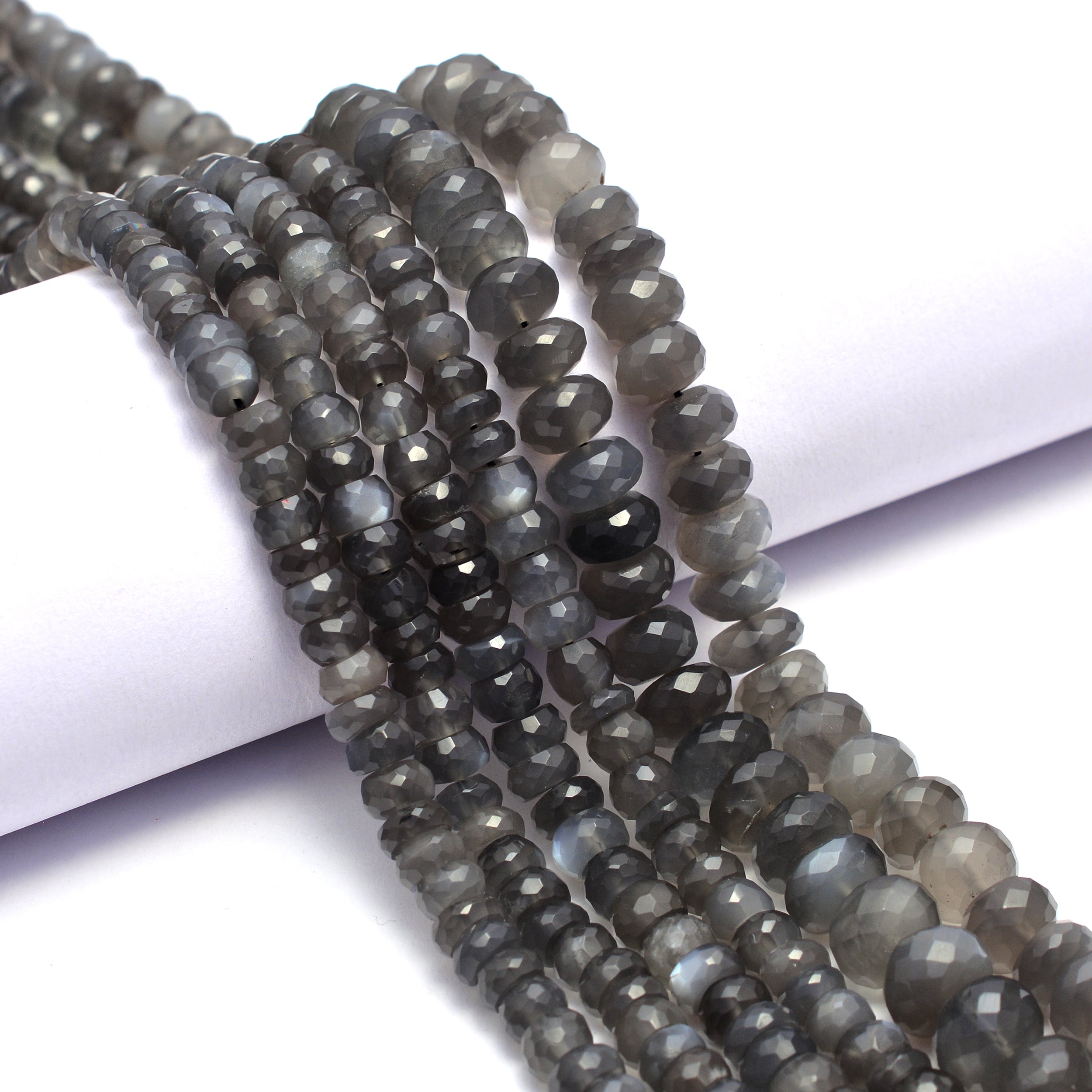 Dark Grey Moonstone Faceted Rondelle Beads, Grey Moonstone Rondelle, Grey Moonstone Gem Quality Jewelry Making Beads, 14 Inch