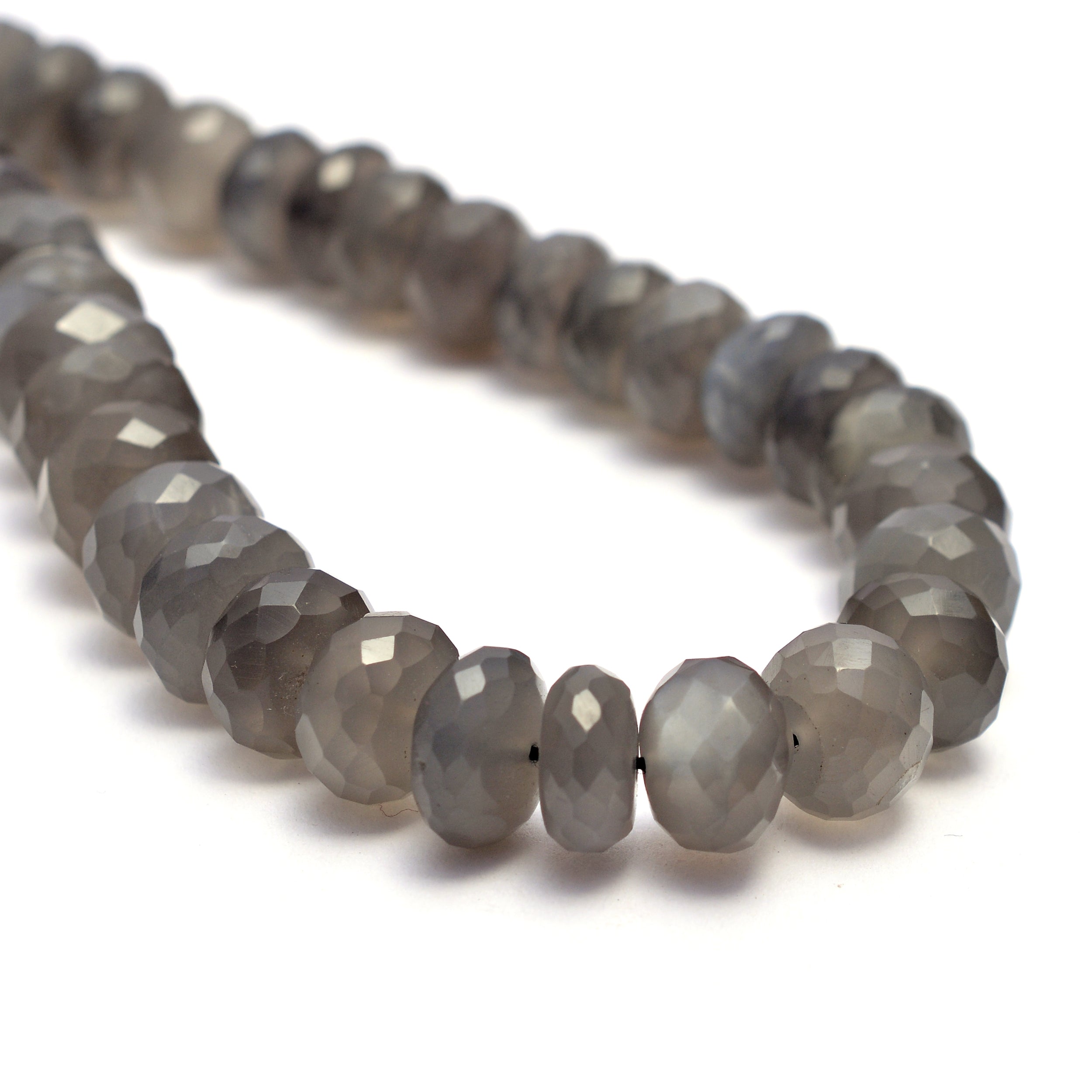 Dark Grey Moonstone Faceted Rondelle Beads, Grey Moonstone Rondelle, Grey Moonstone Gem Quality Jewelry Making Beads, 14 Inch