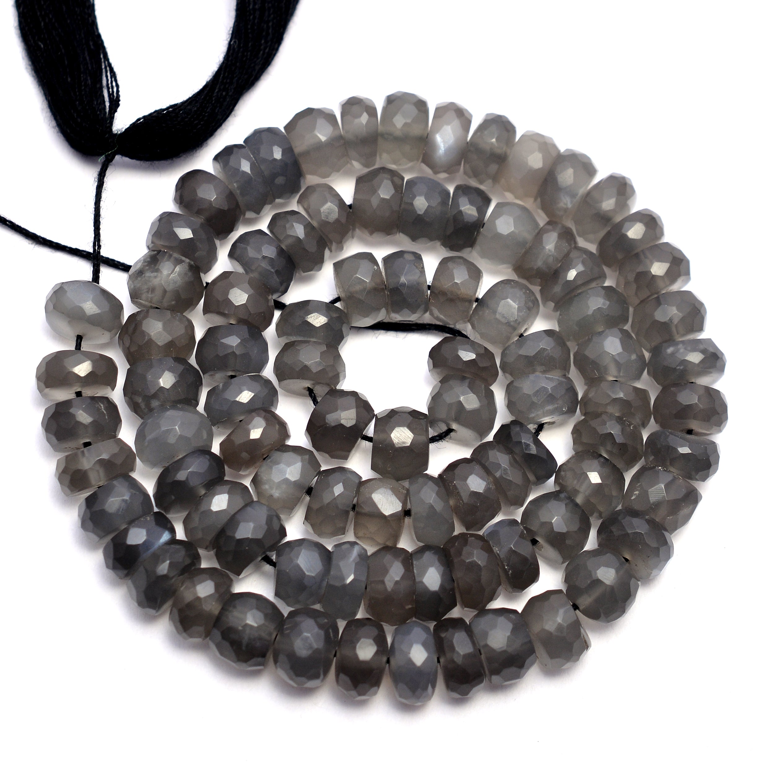 Dark Grey Moonstone Faceted Rondelle Beads, Grey Moonstone Rondelle, Grey Moonstone Gem Quality Jewelry Making Beads, 14 Inch