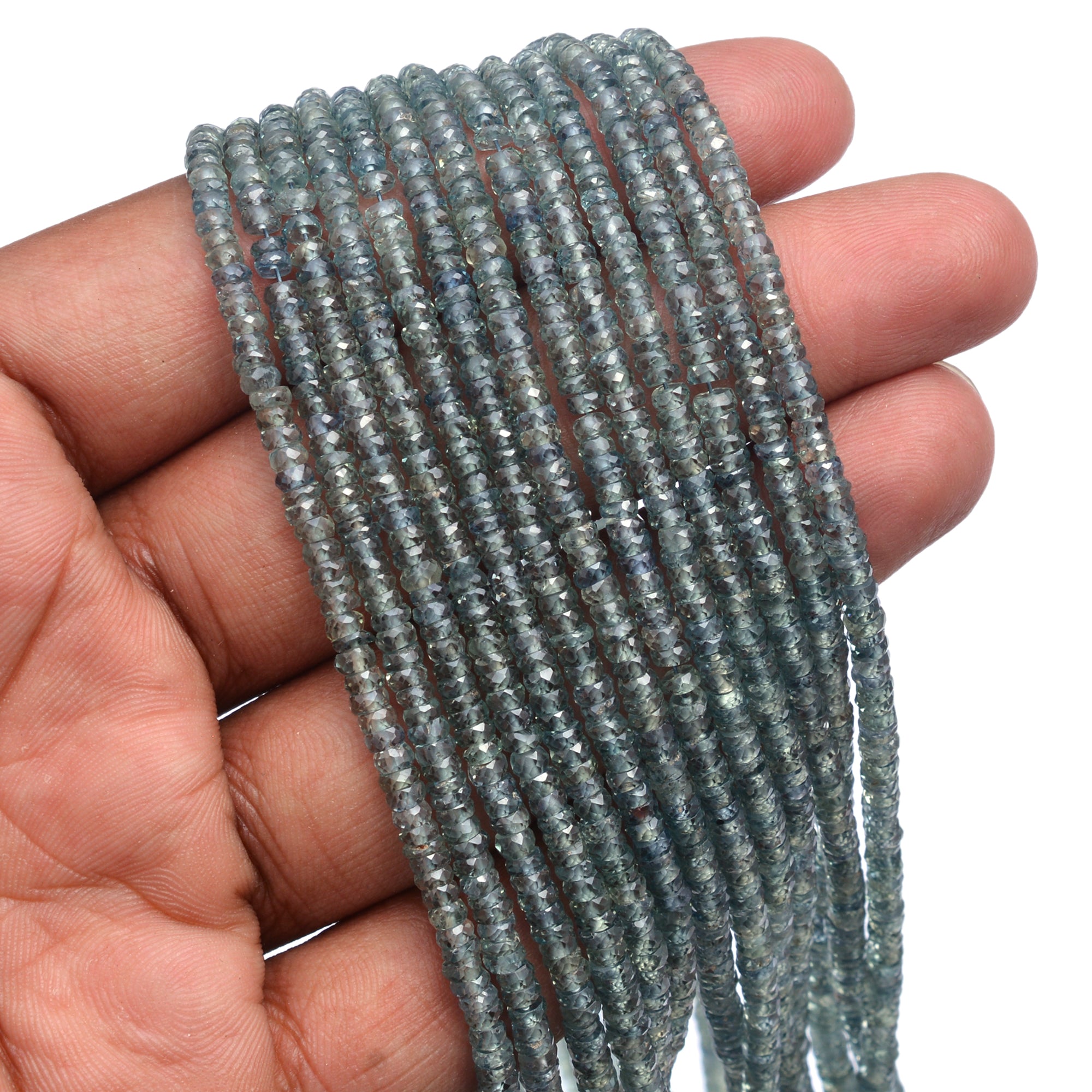 Green Songea Sapphire Faceted Tyre Beads, 3 To 4 mm, Songea Sapphire Wheels, Songea Sapphire Jewelry Making Gemstone Beads