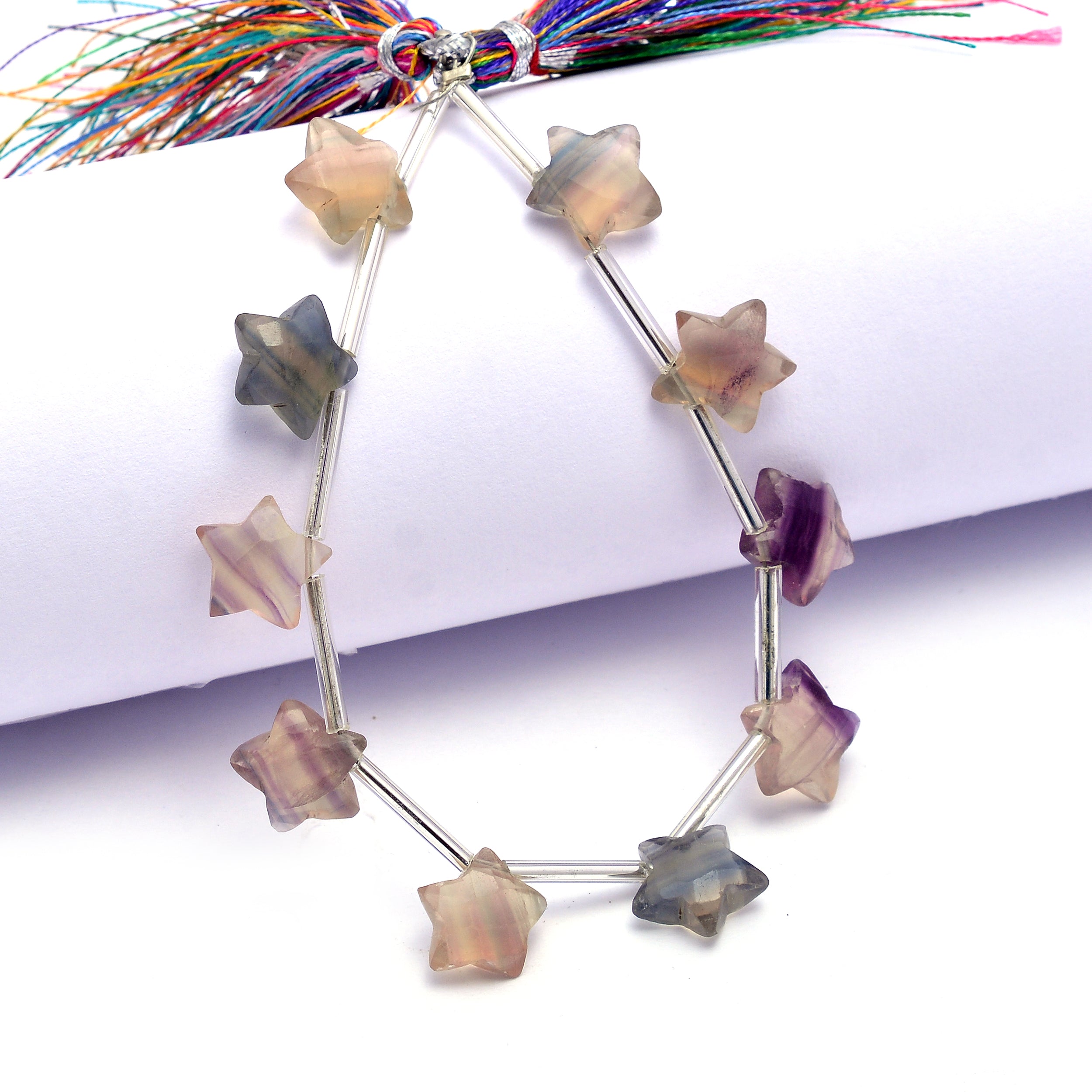 Multi Fluorite Faceted Star Shape Beads, 10 mm To 11 mm, Fluorite Star Beads, Multi Fluorite Jewelry Making Fancy Beads, 6.5 Inch