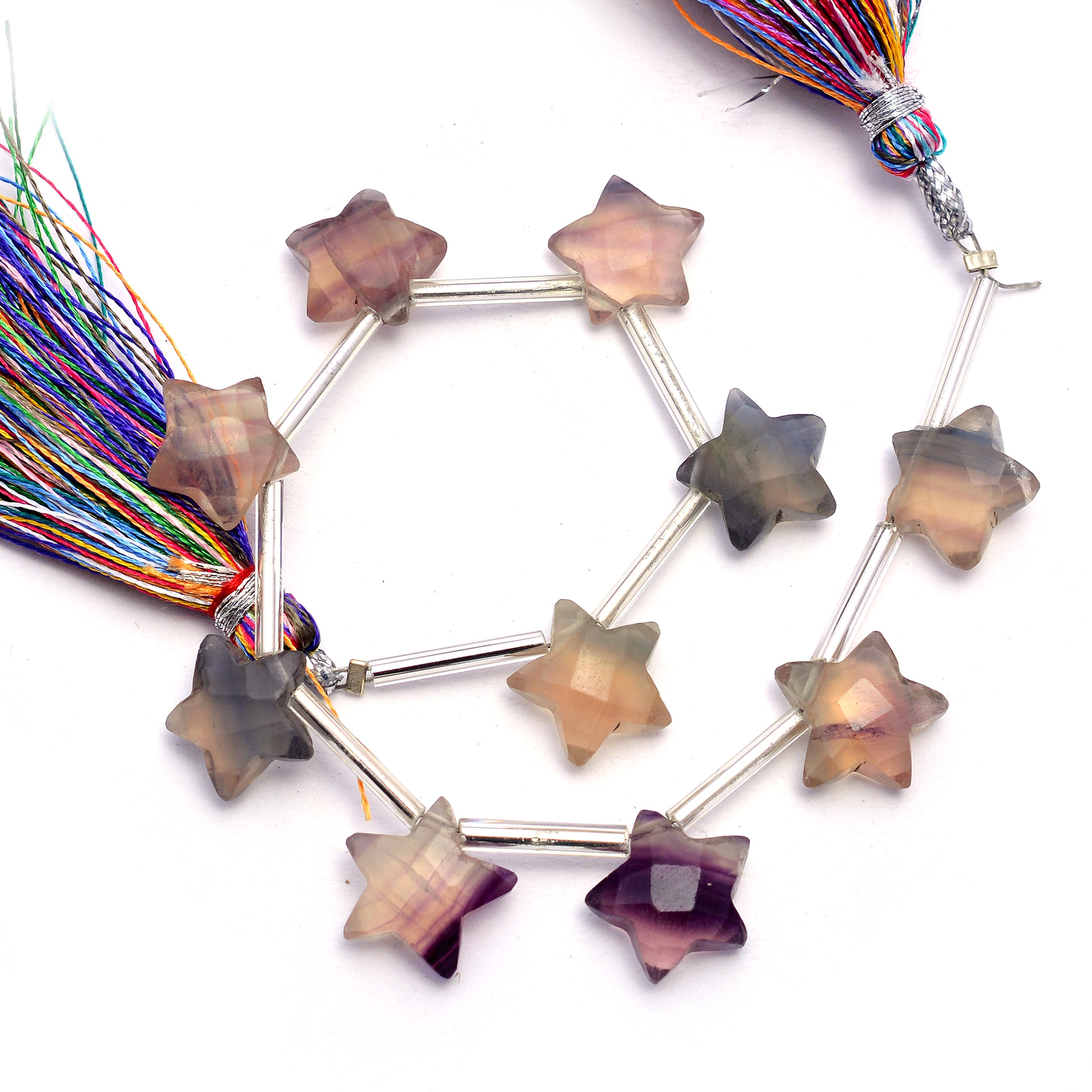 Multi Fluorite Faceted Star Shape Beads, 10 mm To 11 mm, Fluorite Star Beads, Multi Fluorite Jewelry Making Fancy Beads, 6.5 Inch