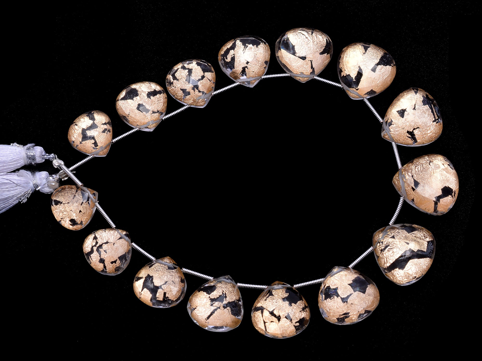 Gold Flakes Crystal Quartz Faceted Heart Beads, 12.5x12.5 mm To 16.5x16.5 mm, Crystal Quartz With Gold Flakes Heart, 9 Inches