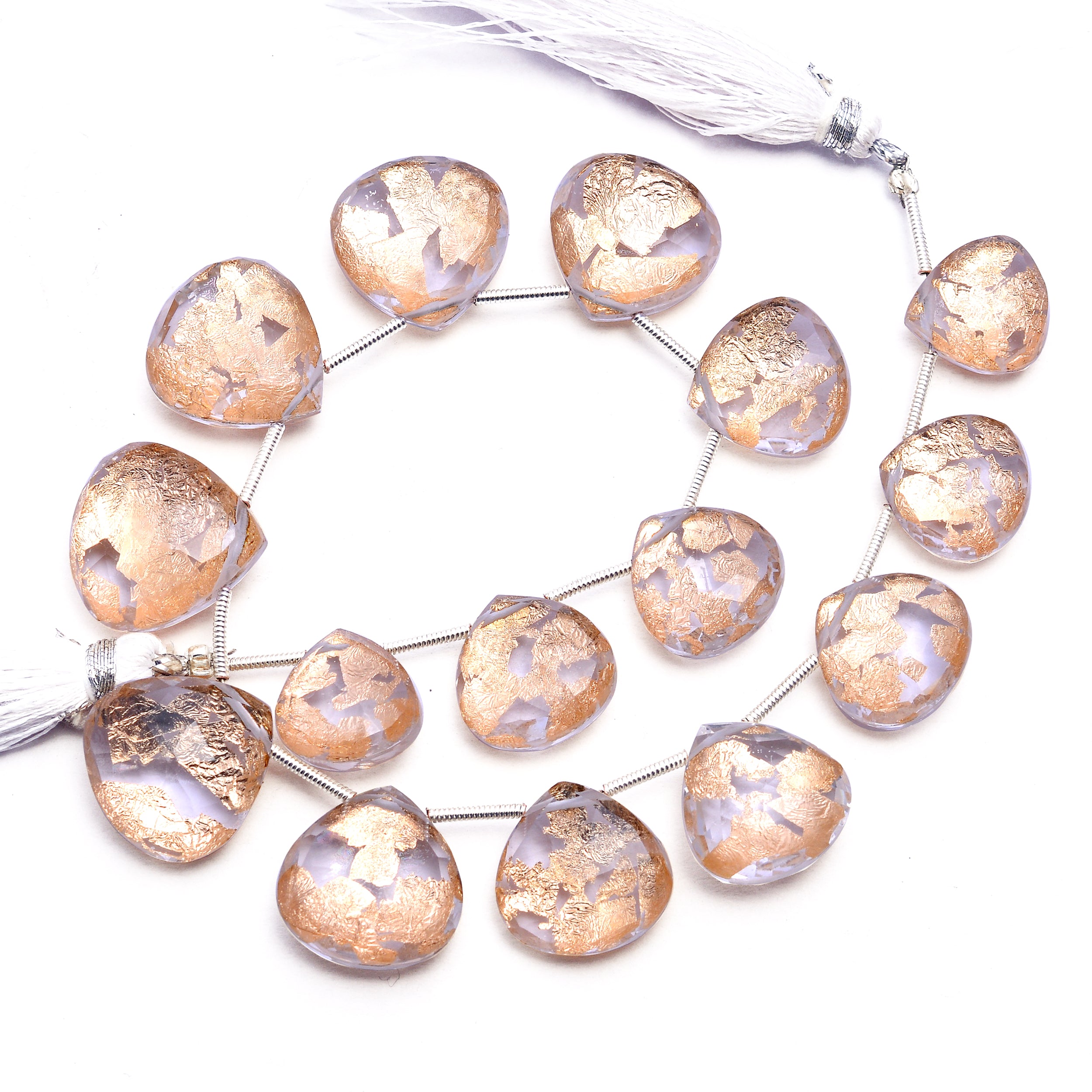 Gold Flakes Crystal Quartz Faceted Heart Beads, 12.5x12.5 mm To 16.5x16.5 mm, Crystal Quartz With Gold Flakes Heart, 9 Inches
