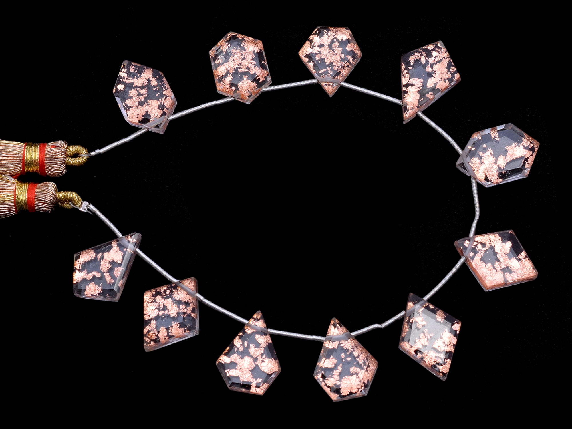 Copper Foil Inlay Crystal Quartz Faceted Six Corner Beads, Copper Foil Crystal Quartz Fancy Beads, Foil Inlay Jewelry Gemstone