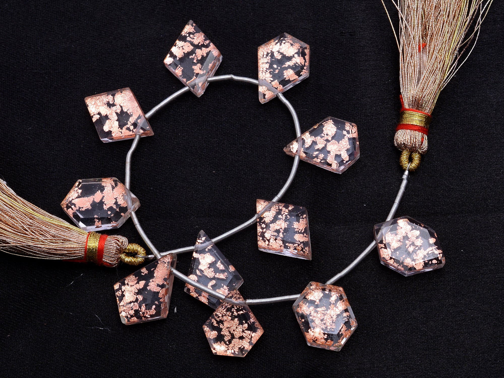 Copper Foil Inlay Crystal Quartz Faceted Six Corner Beads, Copper Foil Crystal Quartz Fancy Beads, Foil Inlay Jewelry Gemstone