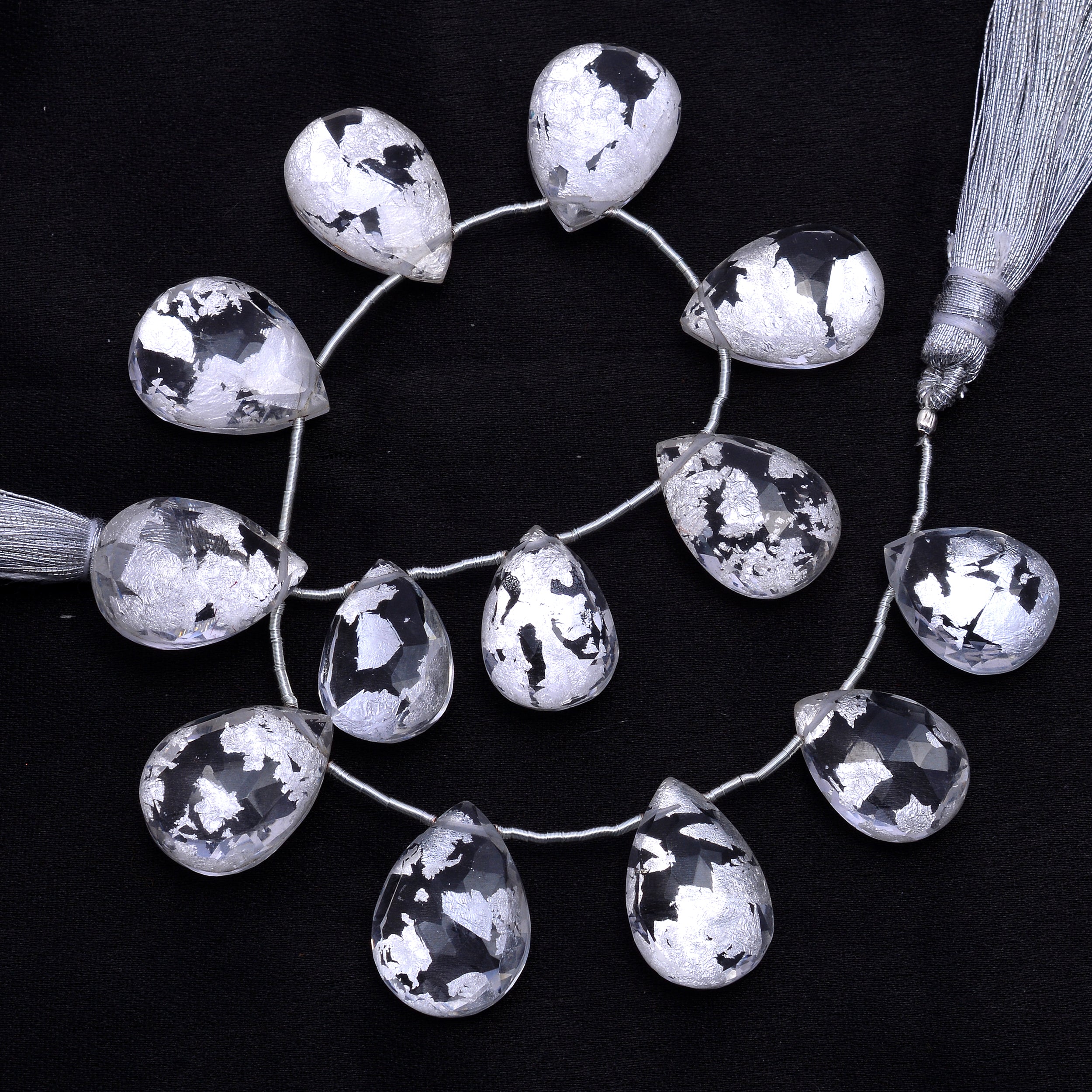Silver Flakes Crystal Quartz Faceted Pear Beads, 11x15 mm To 14x21 mm, Crystal Quartz With Silver Flakes Pear, Crystal Gemstone