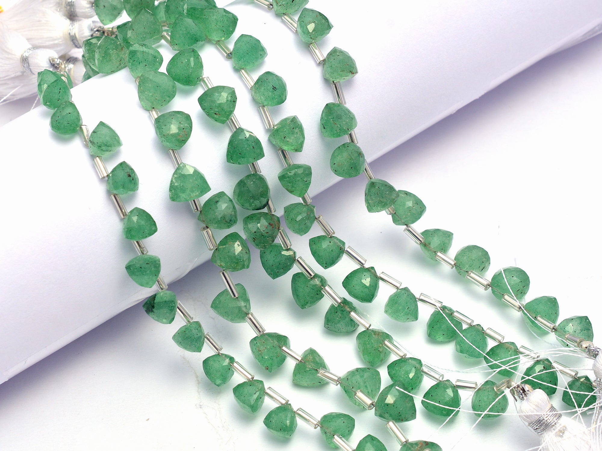 Green Strawberry Faceted Triangle Beads, 7x7 mm To 8x8 mm, Strawberry Triangle Beads, Strawberry Jewelry Making Beads, 6 Inch