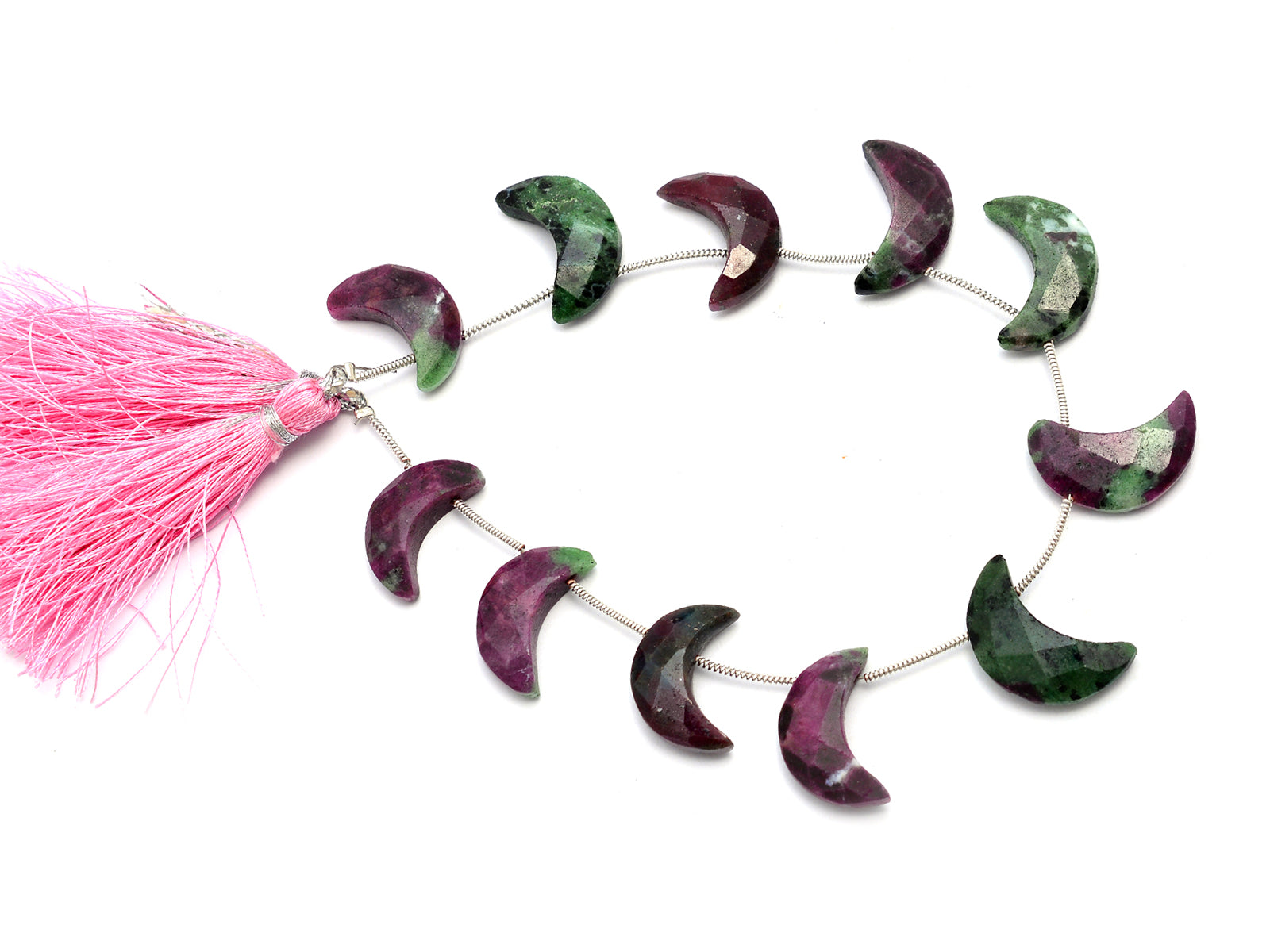 Natural Ruby Zoisite Faceted Crescent Moon Shape Beads, 18 mm To 20 mm, Crescent Moon, Ruby Gemstone, Handmade Beads, 9 Inch