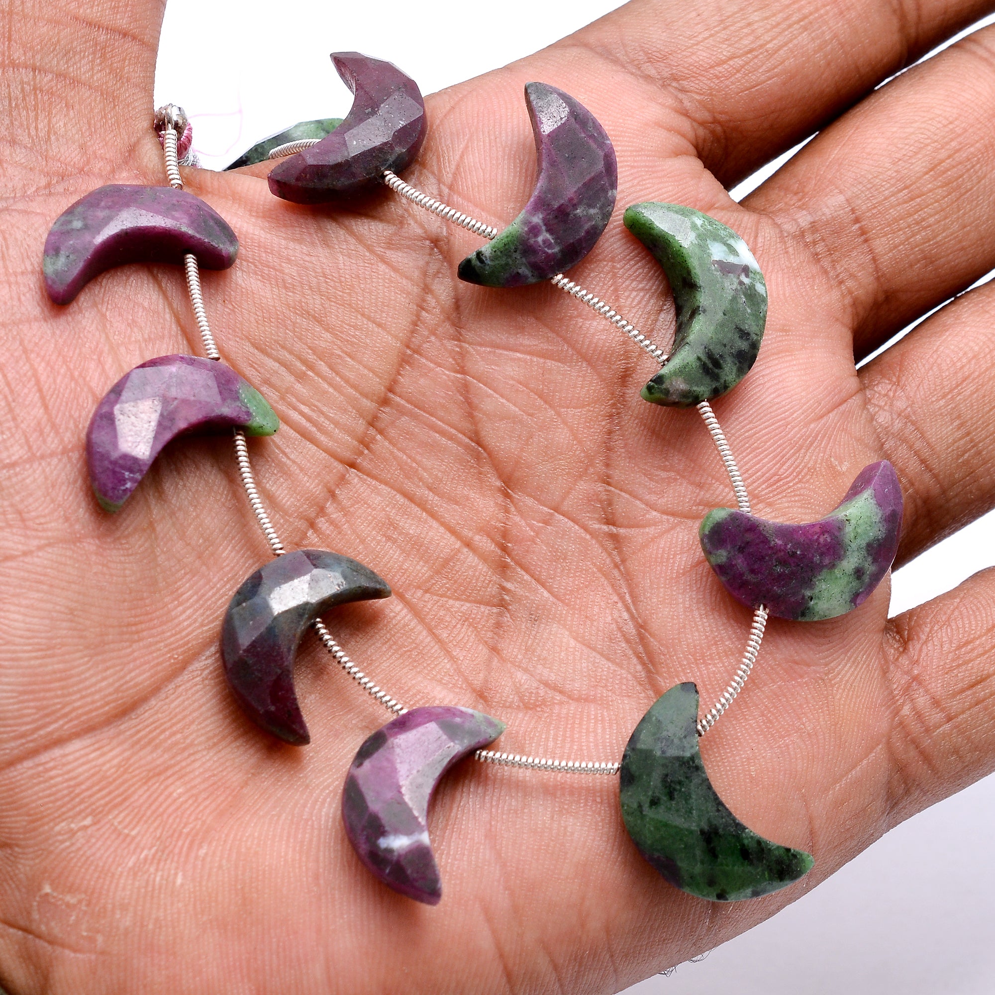 Natural Ruby Zoisite Faceted Crescent Moon Shape Beads, 18 mm To 20 mm, Crescent Moon, Ruby Gemstone, Handmade Beads, 9 Inch