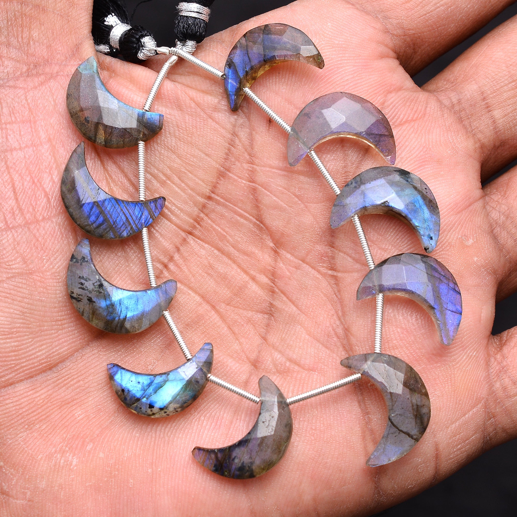 Natural Labradorite Faceted Crescent Moon Shape Beads, 17x18 mm, Unique Moon Shape, Labradorite Gemstone, Handmade Beads, 7 Inch