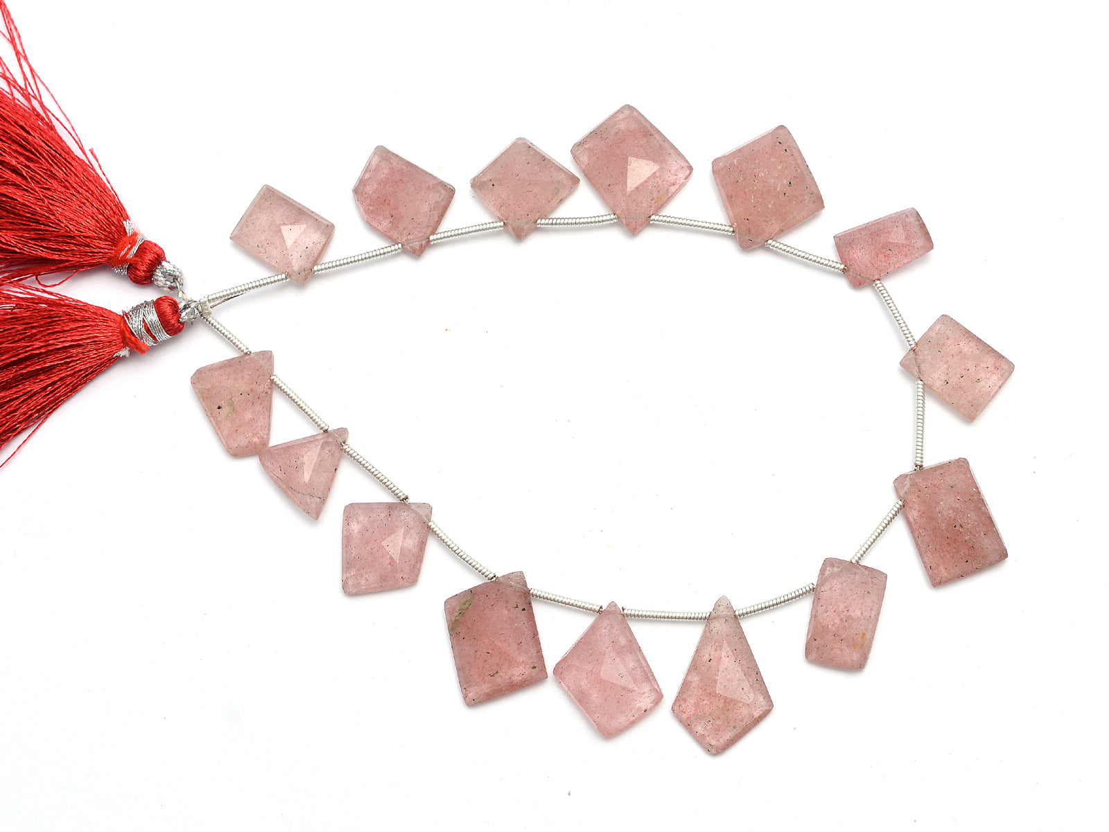 Strawberry Quartz Fancy Shape Briolettes, Strawberry Quartz Briolettes, Strawberry Quartz Irregular Shape Briolette, 9 Inches