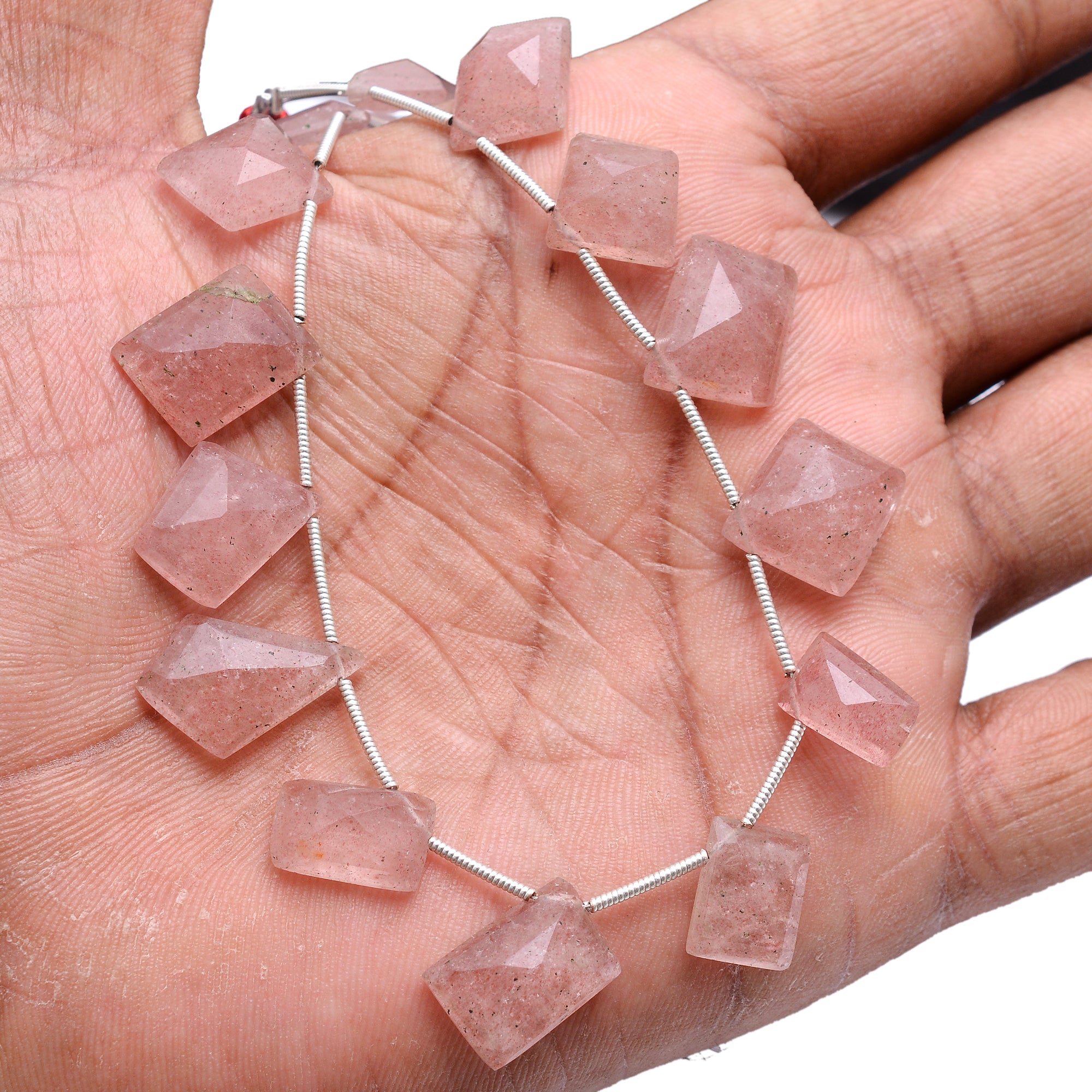 Strawberry Quartz Fancy Shape Briolettes, Strawberry Quartz Briolettes, Strawberry Quartz Irregular Shape Briolette, 9 Inches