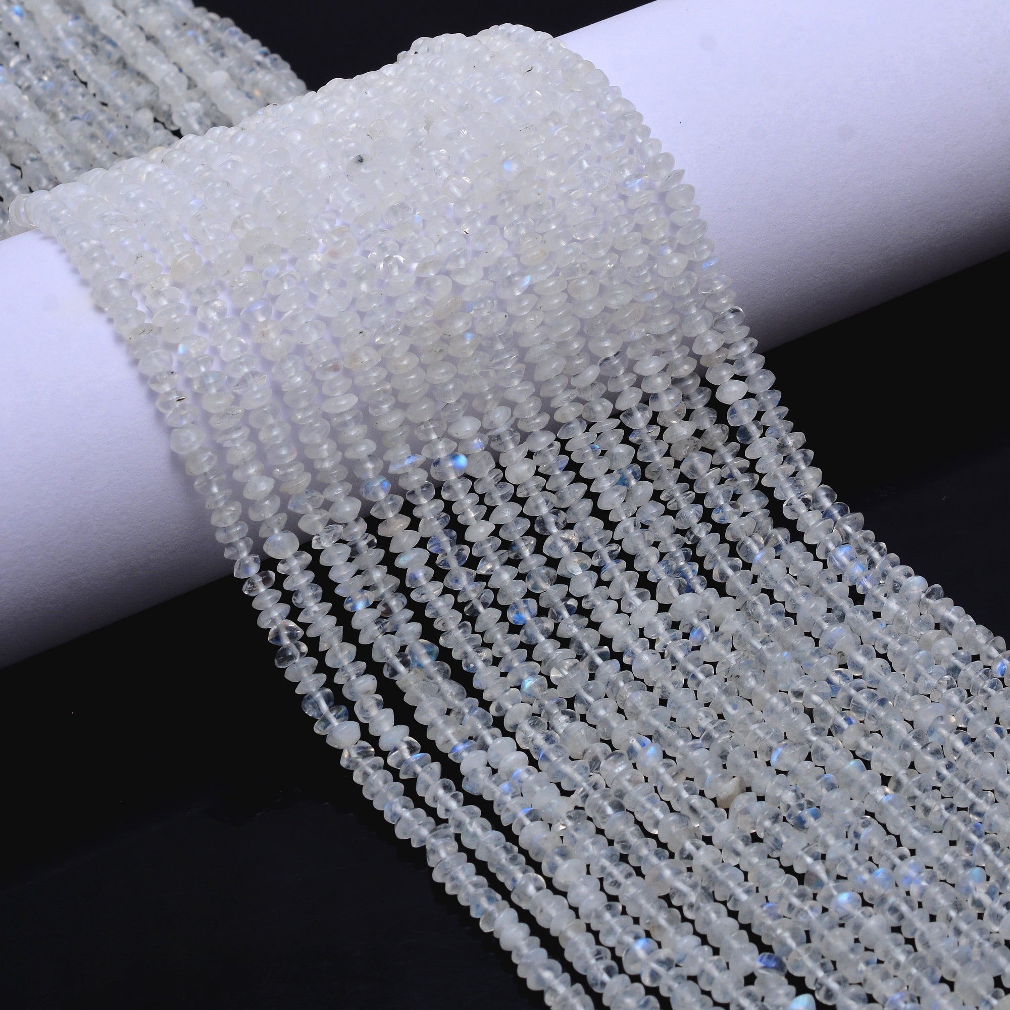 White Rainbow Moonstone Smooth Saucer Beads, 3 mm To 4 mm, Rainbow Moonstone Saucer Beads, Moonstone Jewelry Making Gemstone Beads