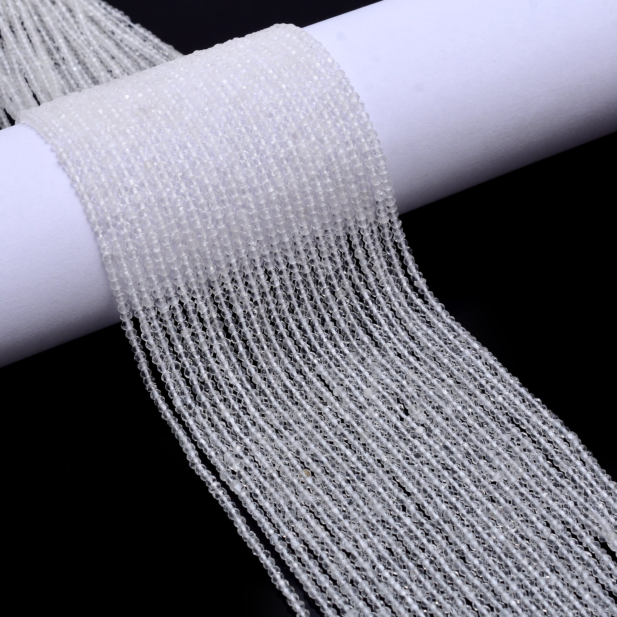 White Crystal Quartz Faceted Rondelle Beads, 2 mm To 3 mm, Crystal Quartz Beads, White Quartz Jewelry Making Gemstone Beads