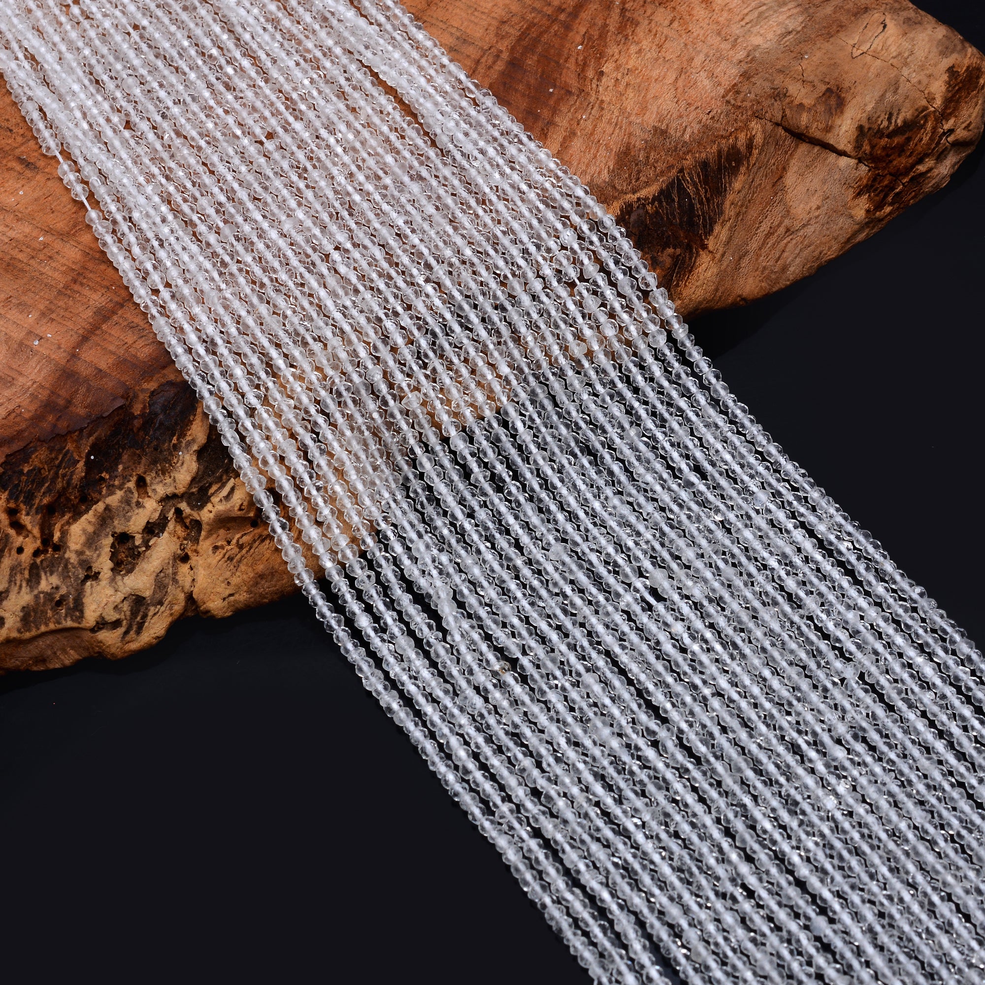 White Crystal Quartz Faceted Rondelle Beads, 2 mm To 3 mm, Crystal Quartz Beads, White Quartz Jewelry Making Gemstone Beads