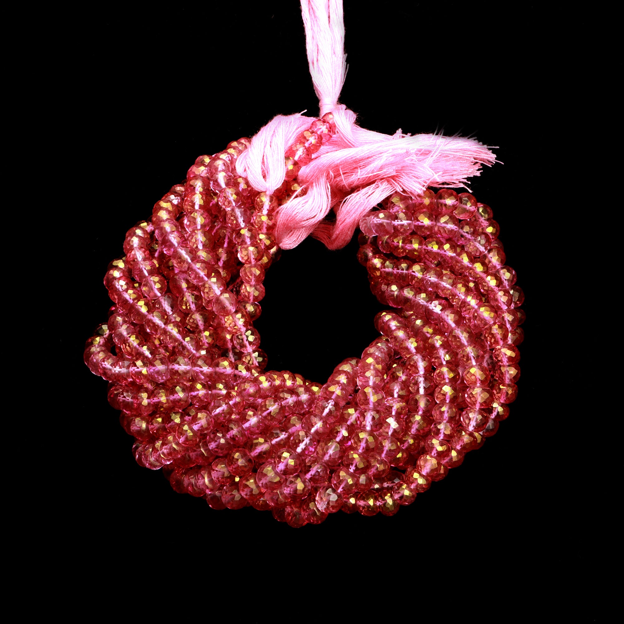Pink Topaz Faceted Rondelle Beads, Pink Topaz Beads, Quartz Faceted Beads, Pink Topaz Jewelry Making Gemstone Beads, 9 Inch Strand