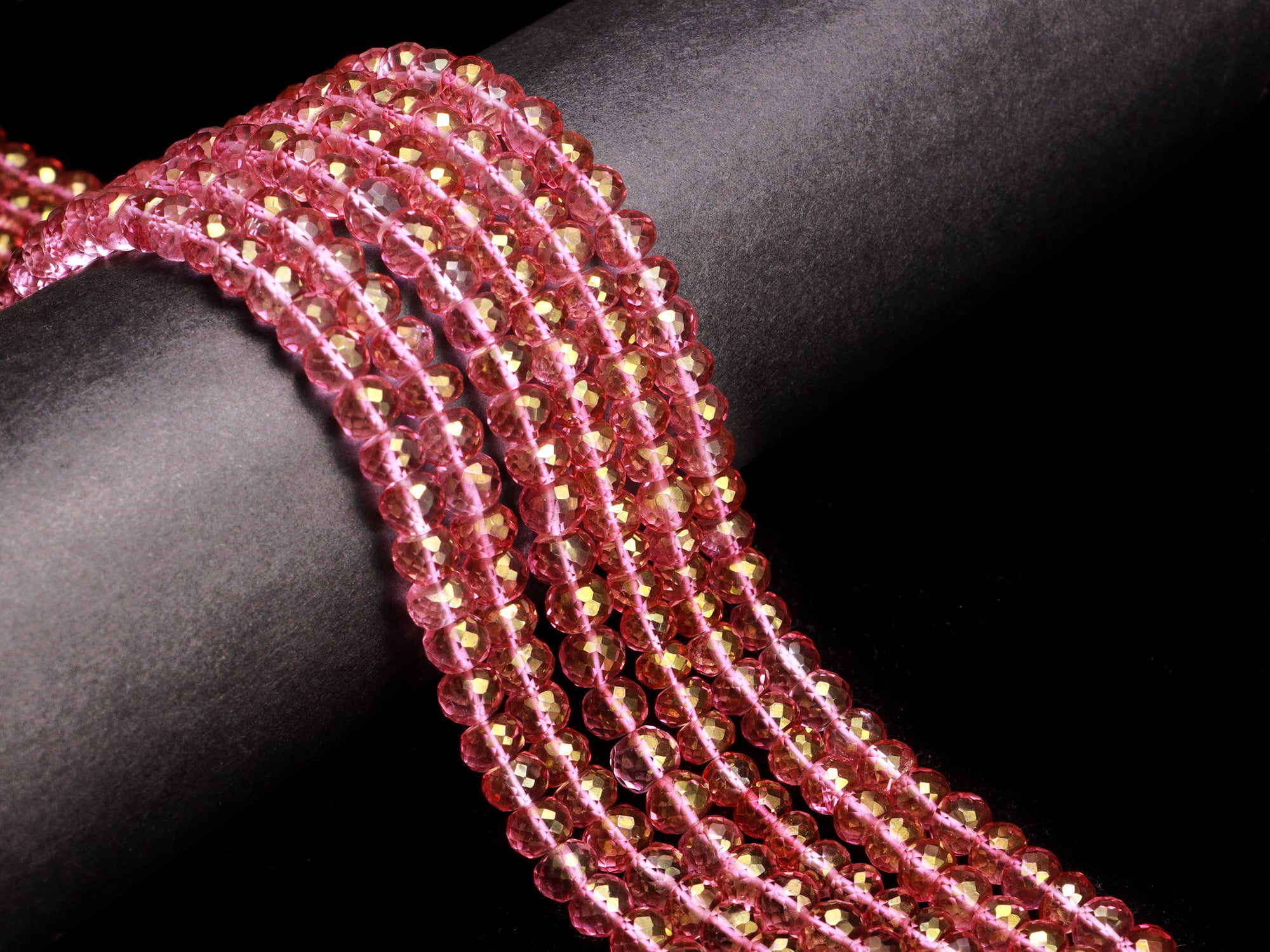 Pink Topaz Faceted Rondelle Beads, Pink Topaz Beads, Quartz Faceted Beads, Pink Topaz Jewelry Making Gemstone Beads, 9 Inch Strand