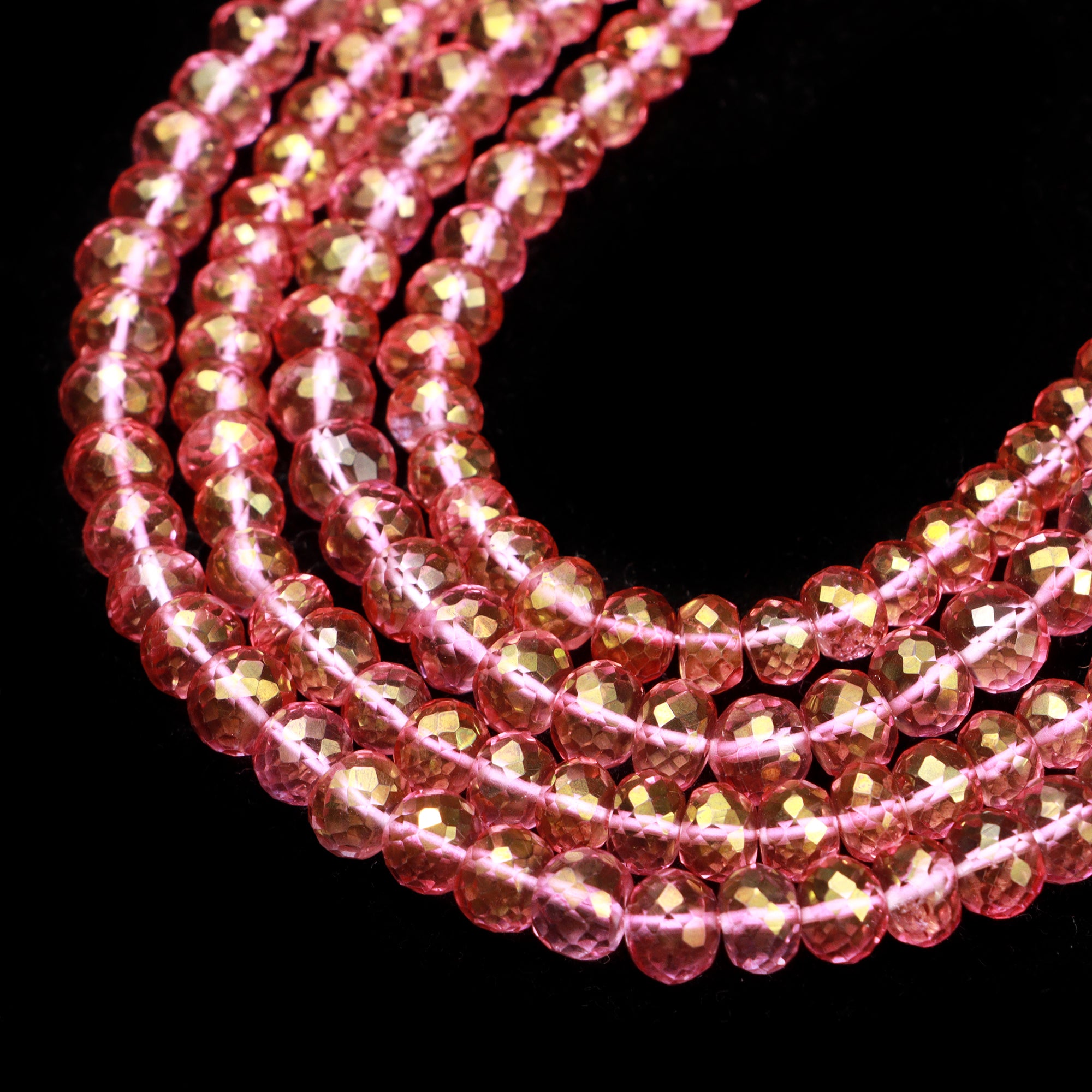 Pink Topaz Faceted Rondelle Beads, Pink Topaz Beads, Quartz Faceted Beads, Pink Topaz Jewelry Making Gemstone Beads, 9 Inch Strand