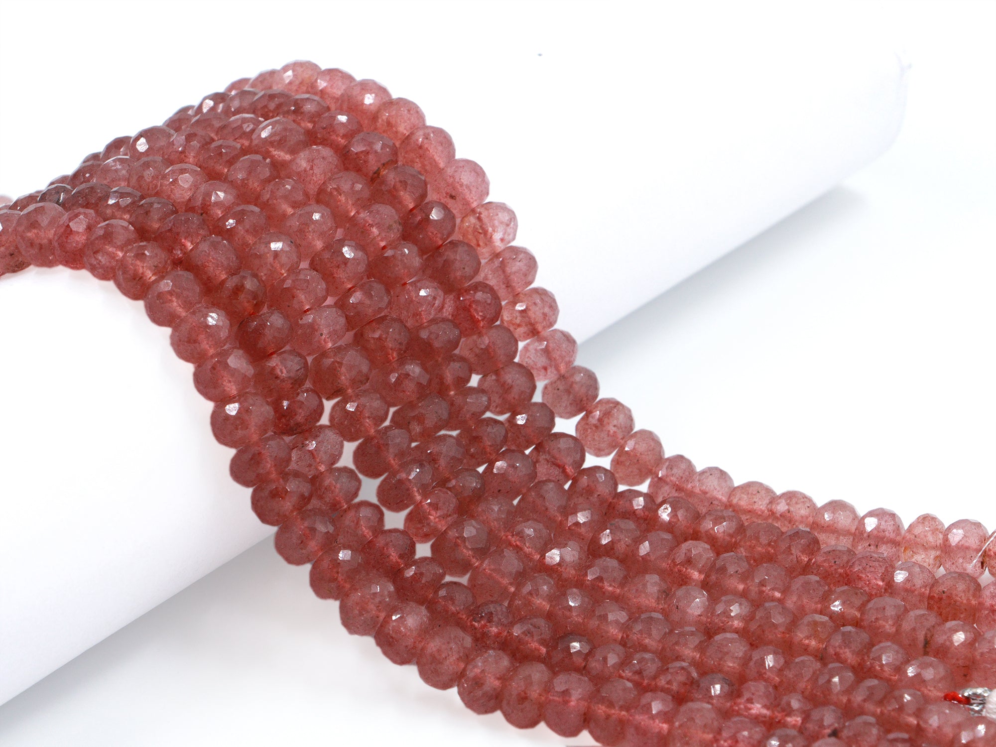 Pink Strawberry Quartz Faceted Rondelle Beads, Pink Strawberry Quartz, Strawberry Quartz Handmade Jewelry Making Gemstone Beads