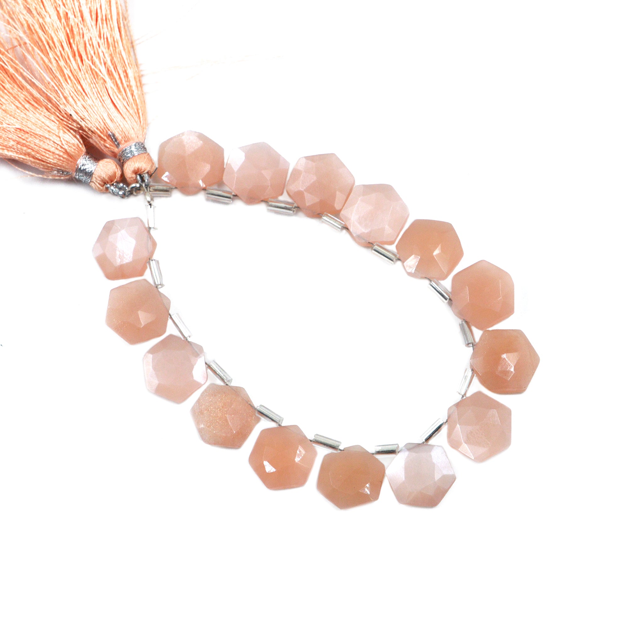 AA Quality Peach Moonstone Faceted Hexagon Beads, Peach Moonstone 6 Corner Hexagon, Moonstone Handmade Jewelry Making Gemstone