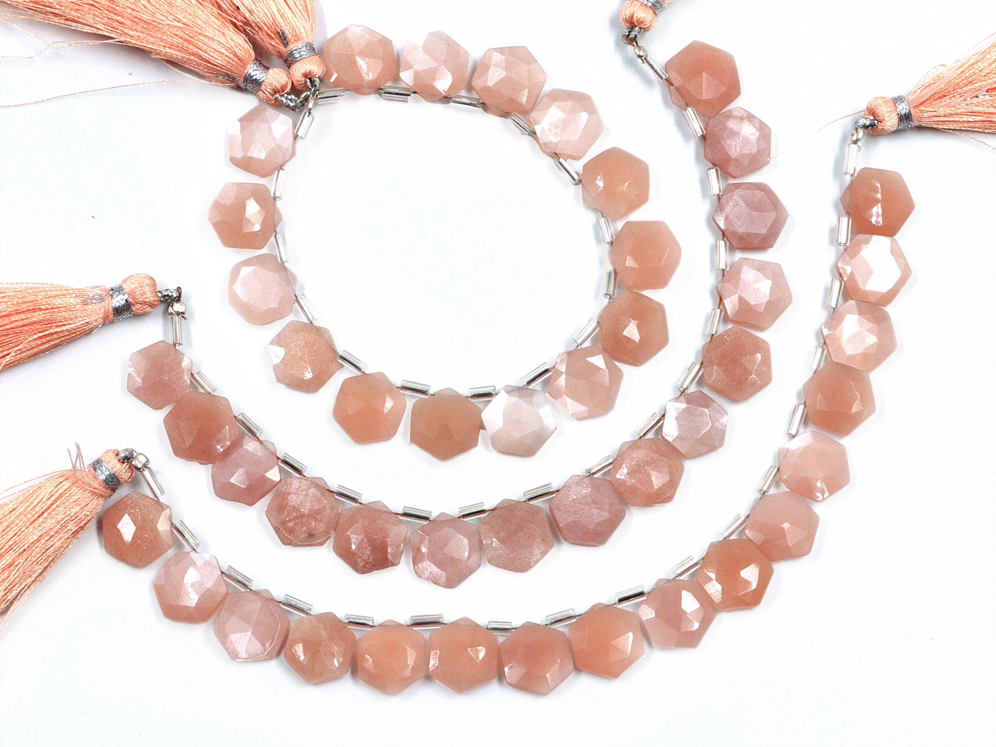 AA Quality Peach Moonstone Faceted Hexagon Beads, Peach Moonstone 6 Corner Hexagon, Moonstone Handmade Jewelry Making Gemstone