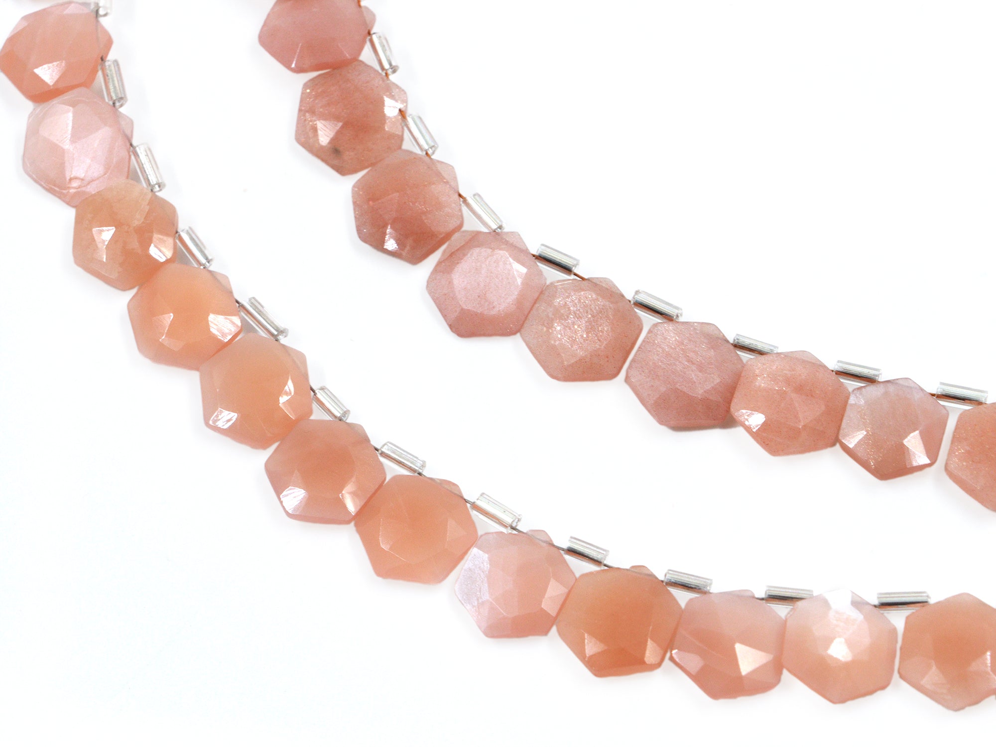 AA Quality Peach Moonstone Faceted Hexagon Beads, Peach Moonstone 6 Corner Hexagon, Moonstone Handmade Jewelry Making Gemstone