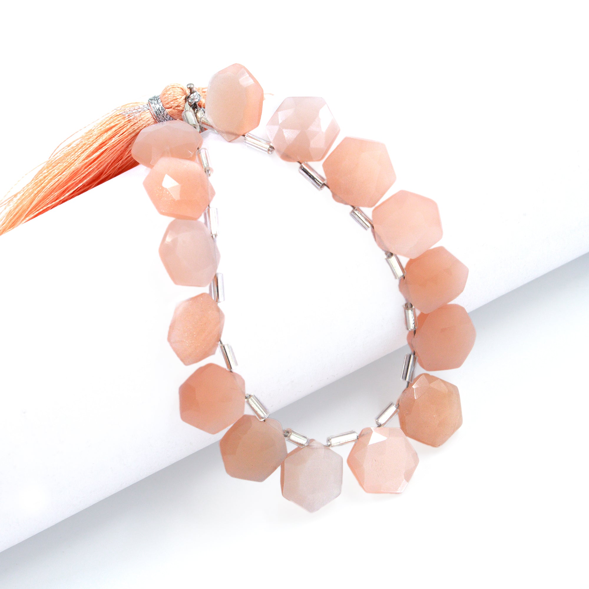 AA Quality Peach Moonstone Faceted Hexagon Beads, Peach Moonstone 6 Corner Hexagon, Moonstone Handmade Jewelry Making Gemstone