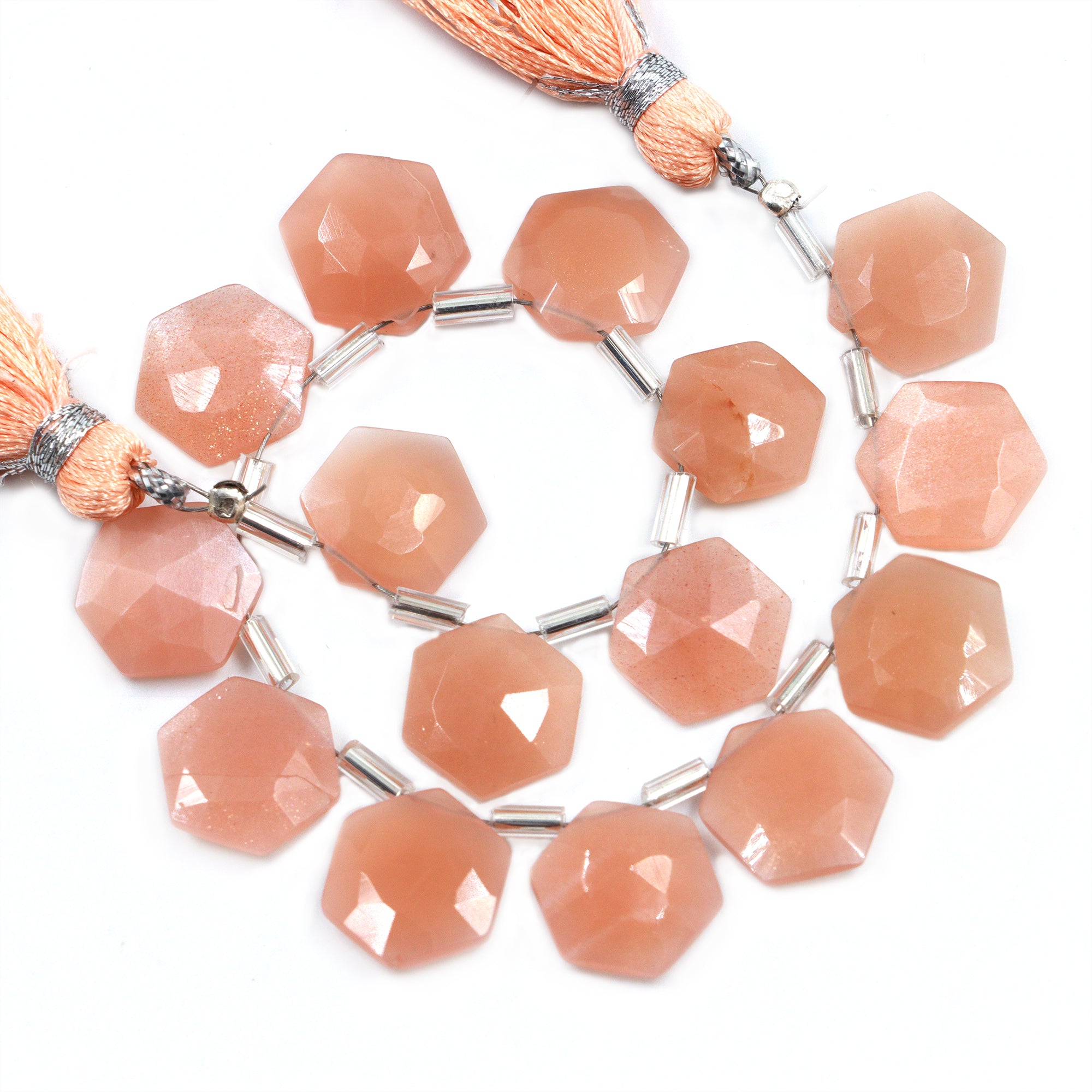 AA Quality Peach Moonstone Faceted Hexagon Beads, Peach Moonstone 6 Corner Hexagon, Moonstone Handmade Jewelry Making Gemstone
