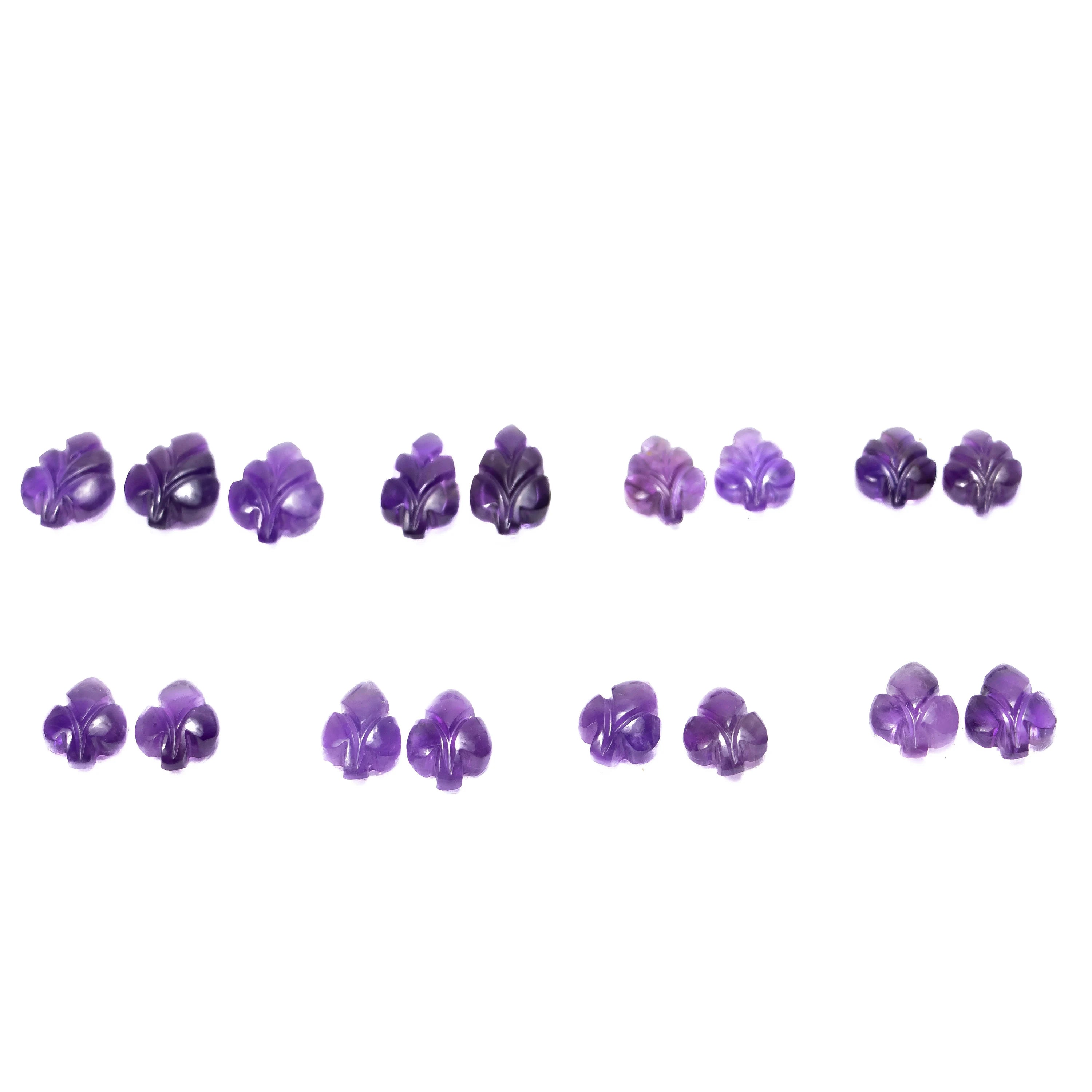 Natural Purple Amethyst Leaf Carving Pair Gemstone