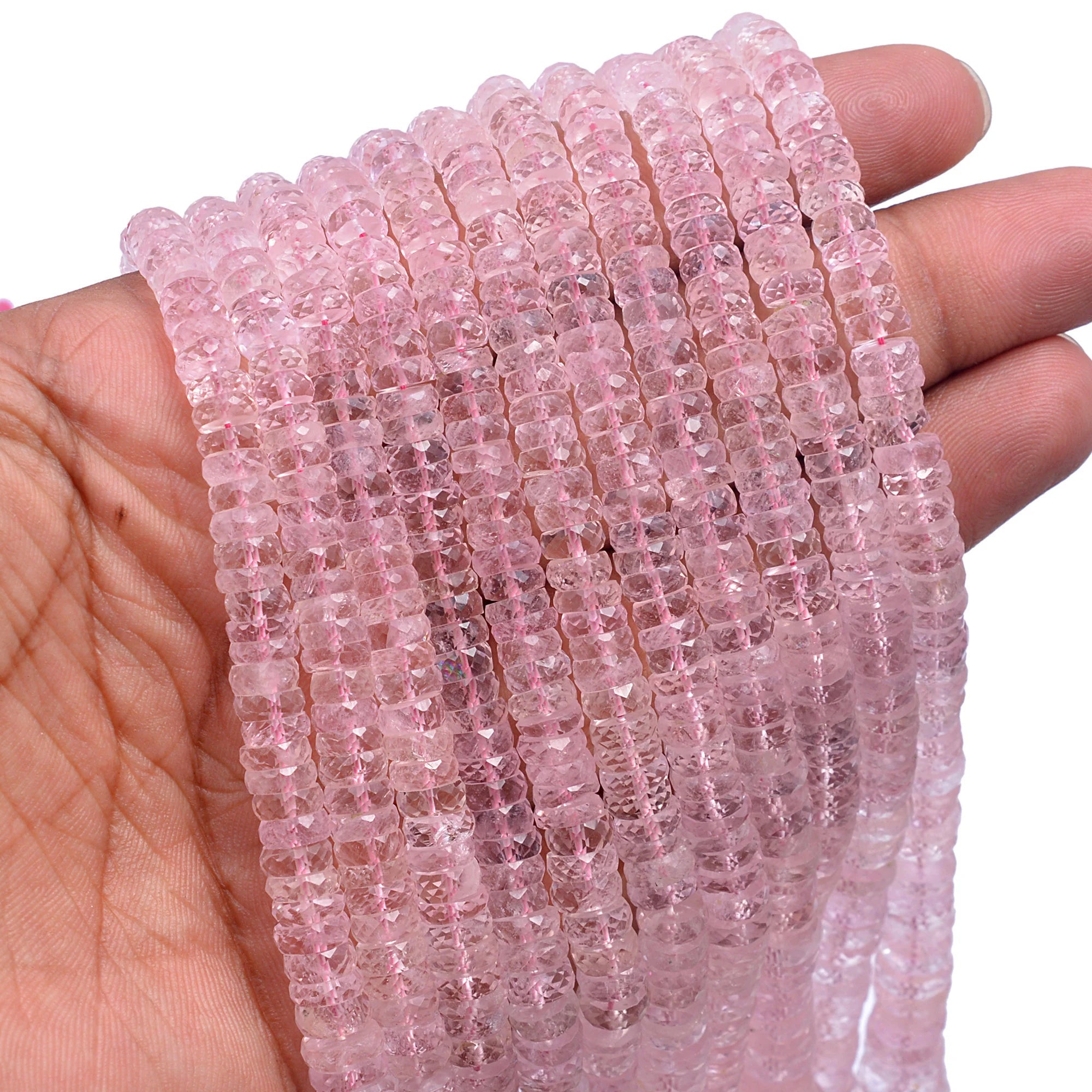 Peach Morganite Faceted Tyre Beads, Morganite Heishi Beads, Morganite Wheel, Pink Morganite Coin, Morganite Jewelry Making Gemstone,SKU 306