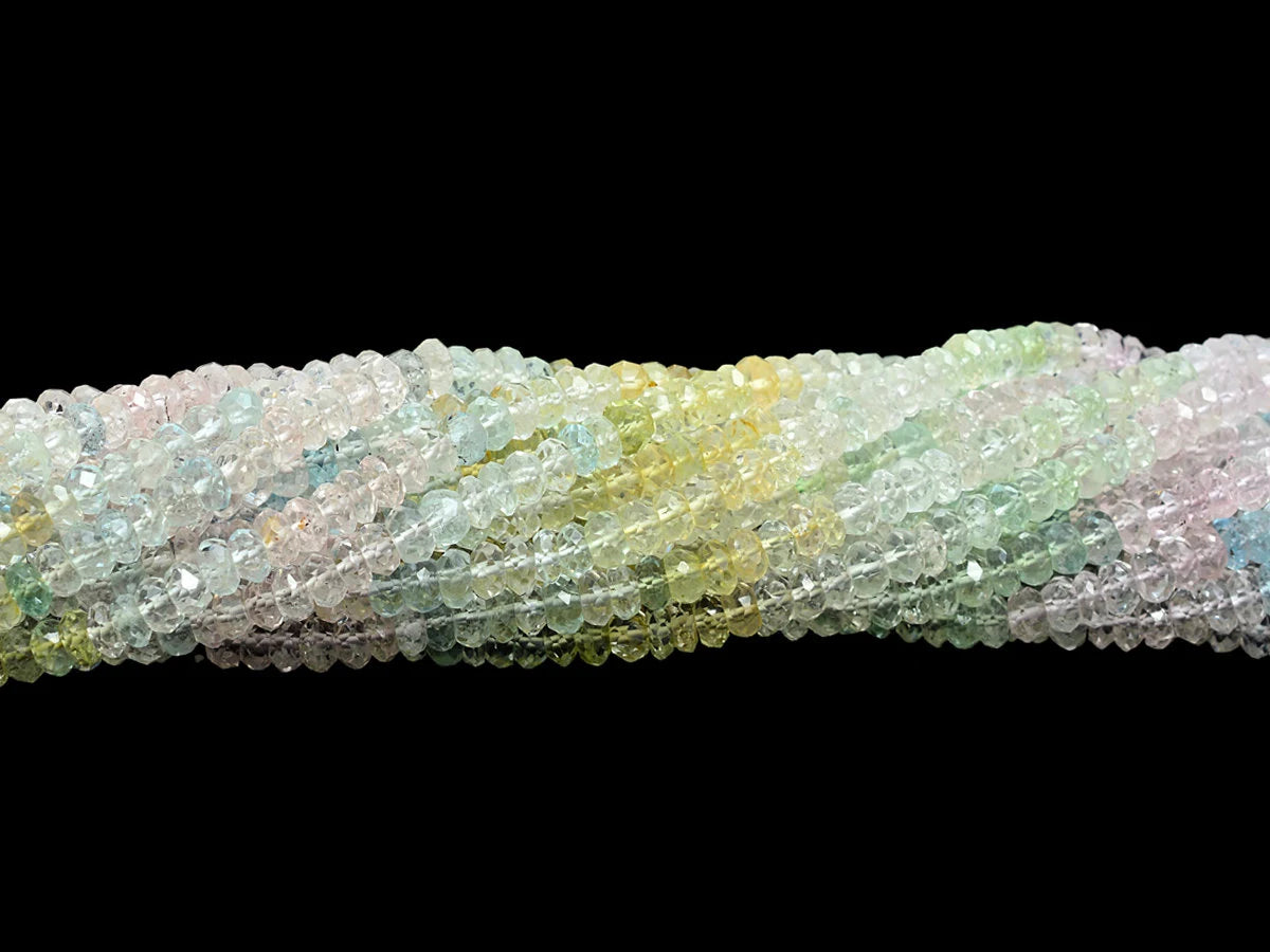 Natural Multi Aquamarine Faceted Rondelle Beads, 15 Inch Strand, Unique Gemstone Beads, (SKU303)