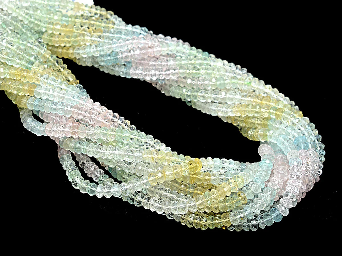Natural Multi Aquamarine Faceted Rondelle Beads, 15 Inch Strand, Unique Gemstone Beads, (SKU303)