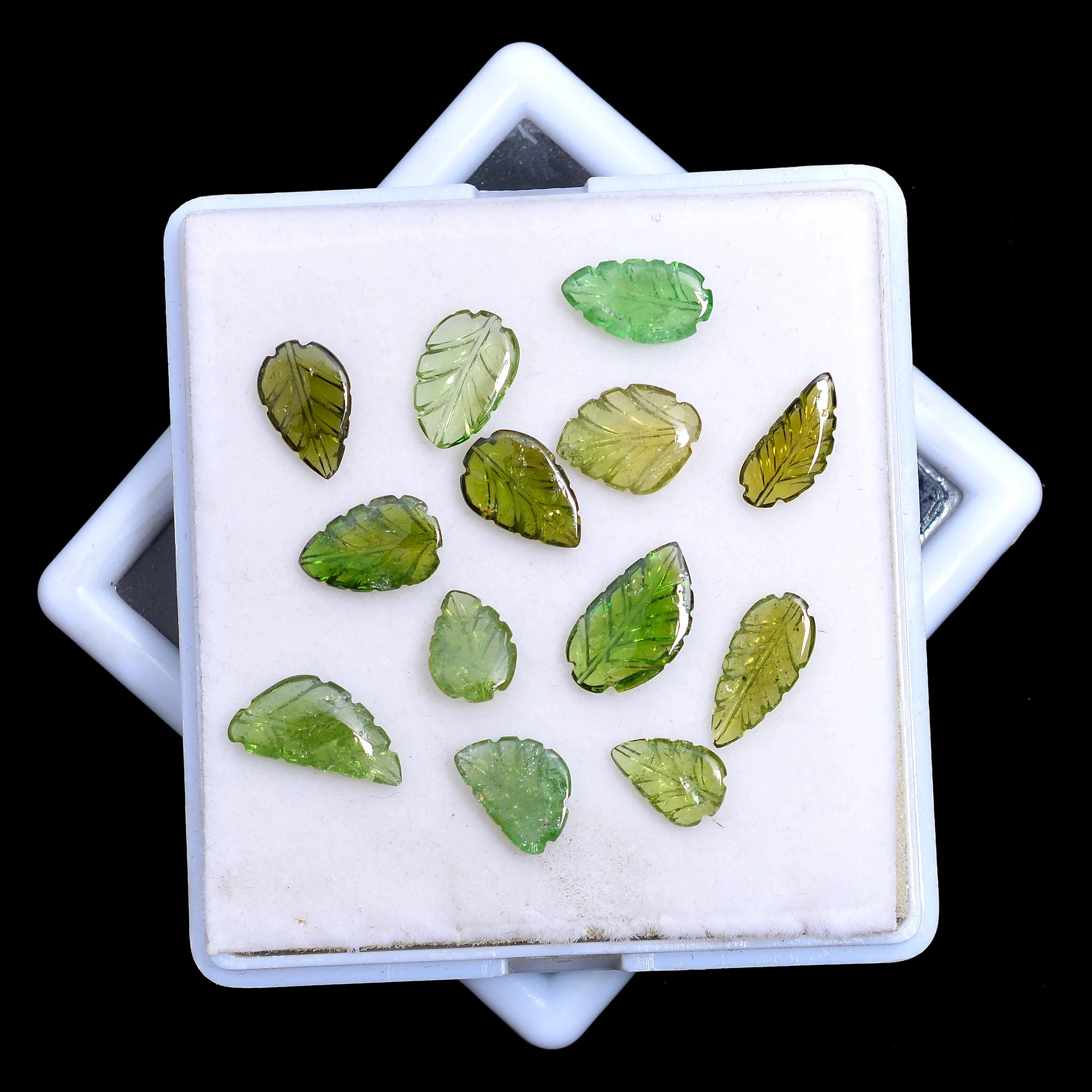 Natural Green Tourmaline Leaf Carving Loose Gemstone, Handmade Loose Gemstone, (SKU321)