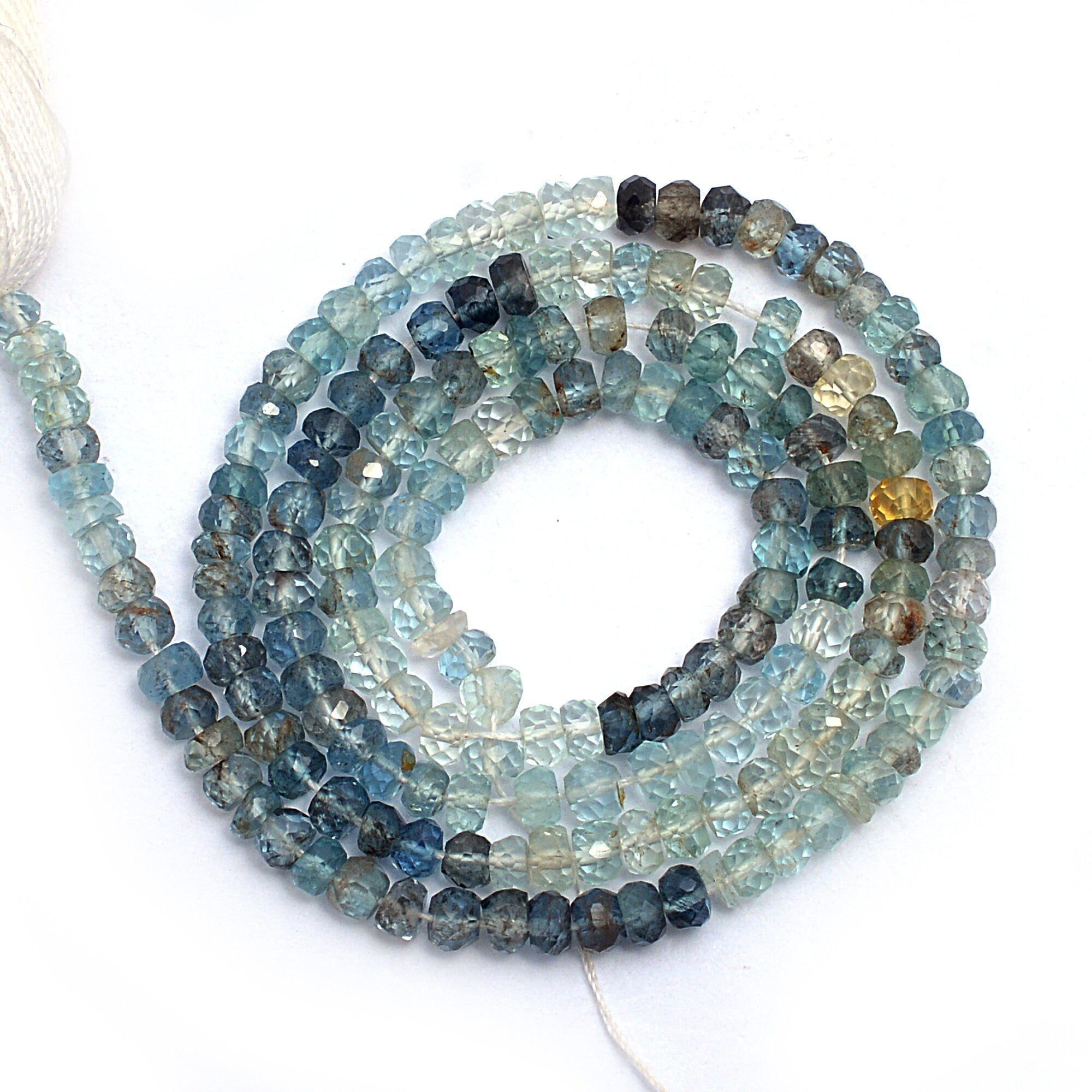 Natural Moss Aquamarine Faceted Rondelle Beads, Moss Aquamarine Beads, Aquamarine Jewelry Making Beads, 15 Inch Strand