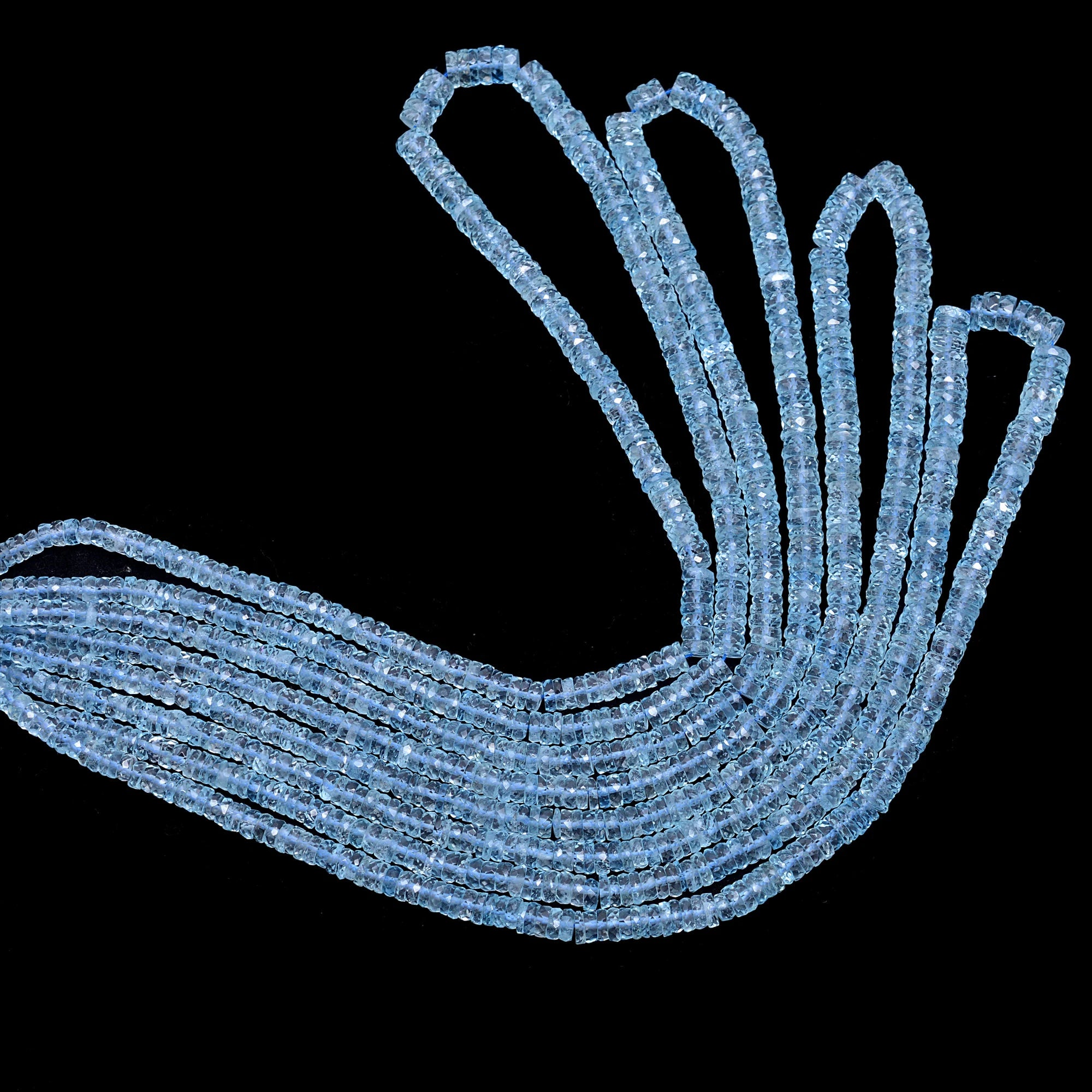 Natural Blue Aquamarine Faceted Heishi Tyre Beads, Handmade Gemstone Beads, (SKU305)