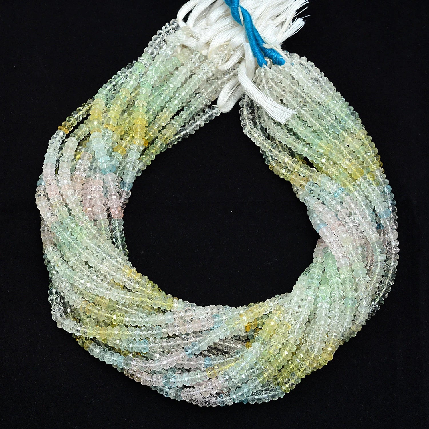 Natural Multi Aquamarine Faceted Rondelle Beads, 15 Inch Strand, Unique Gemstone Beads, (SKU303)