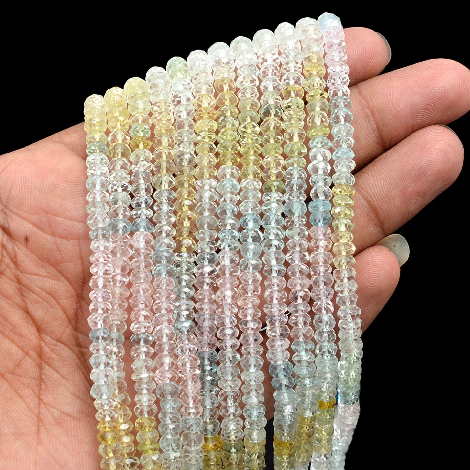 Natural Multi Aquamarine Faceted Rondelle Beads, 15 Inch Strand, Unique Gemstone Beads, (SKU303)