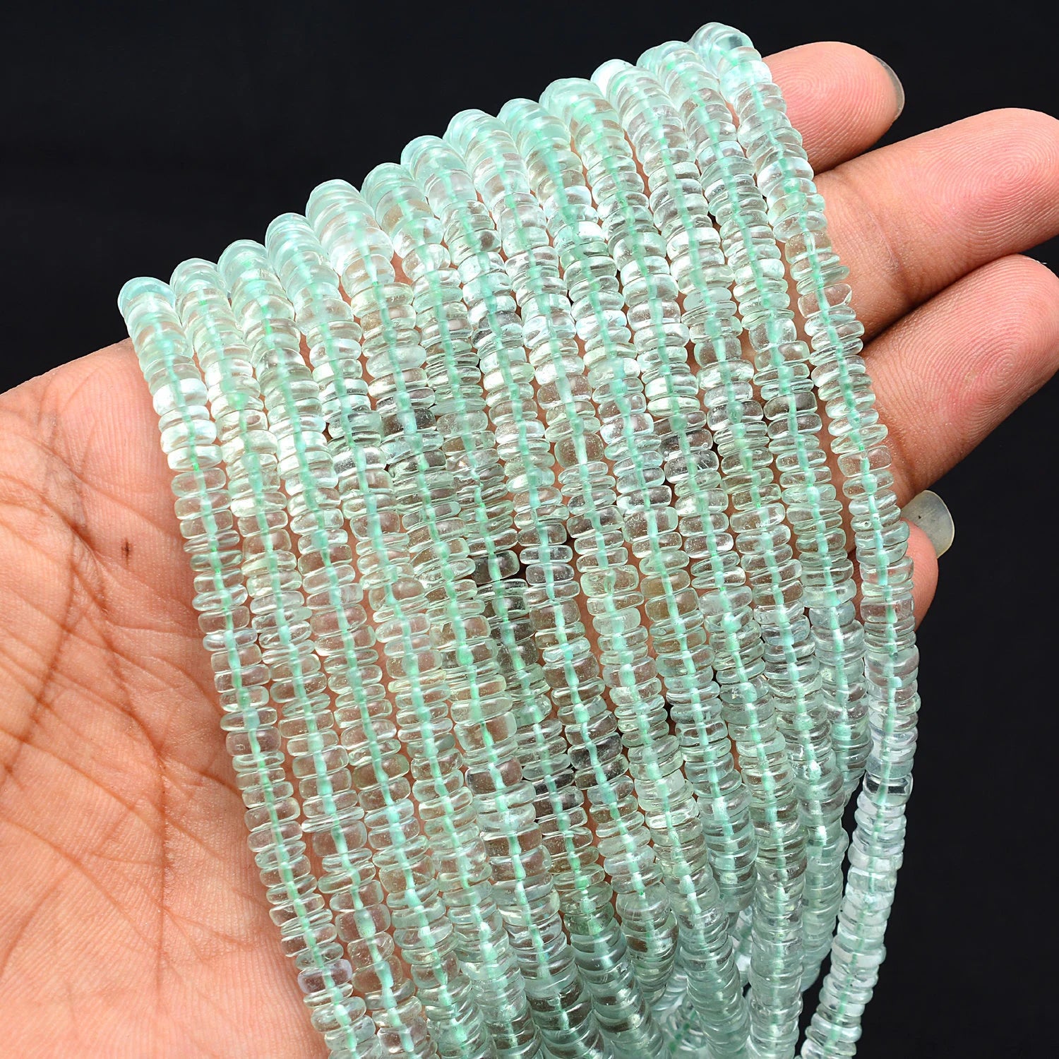 Green Amethyst Smooth Tyre Beads, 5.5 mm To 6.5 mm, SKU403