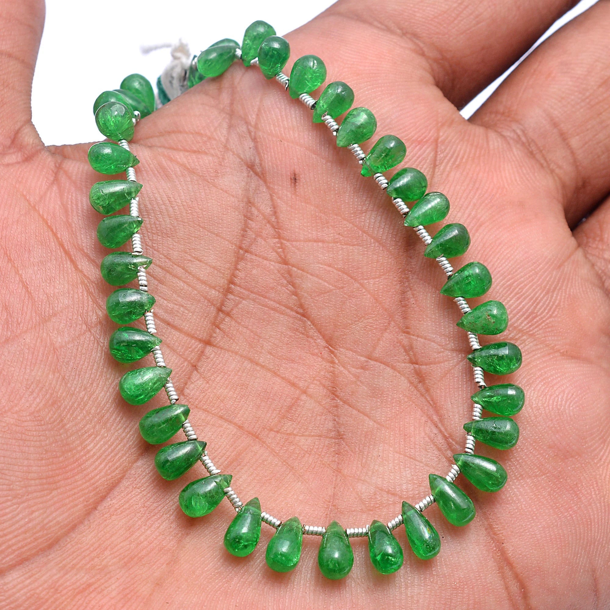 Natural Tsavorite Smooth Teardrop Cut Gemstone Beads,