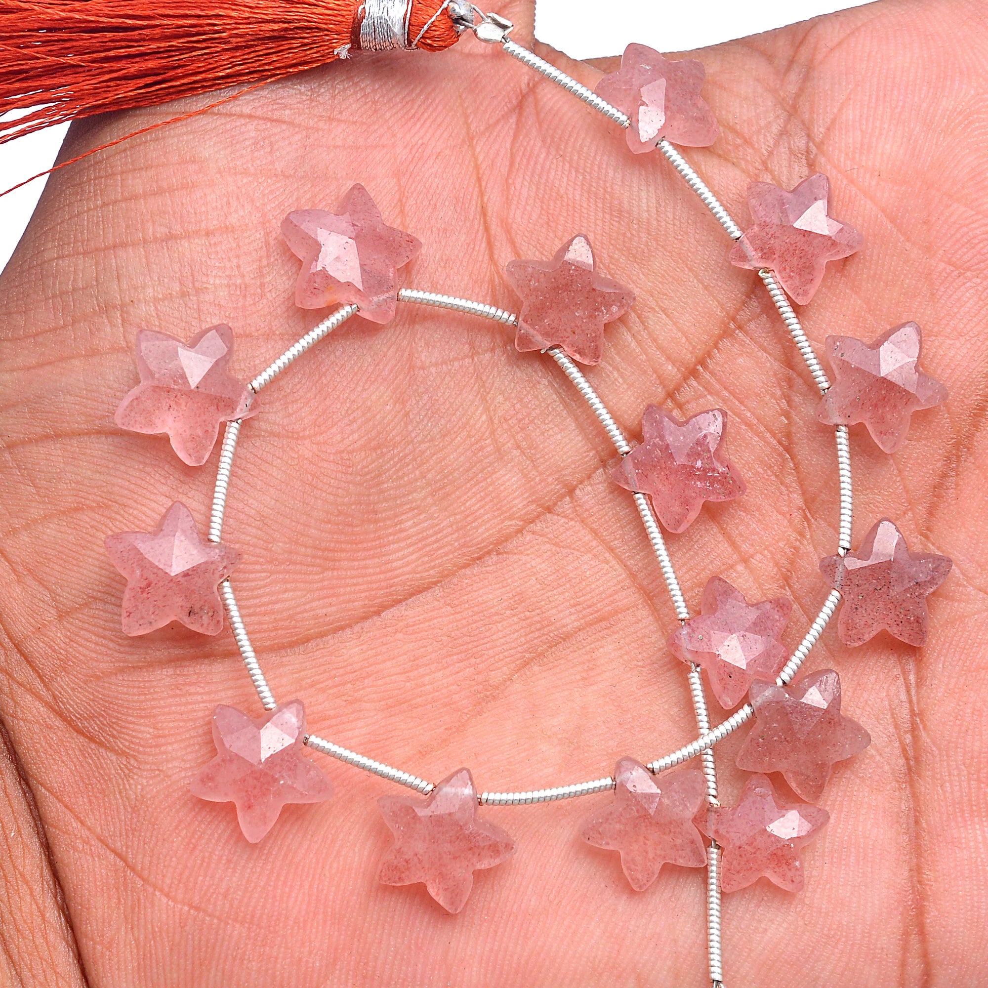 Natural Strawberry Quartz Faceted Stars Beads, 9x9 To 10x10 mm, Pink Star Beads, Wholesale Beads Supplier (SKU540)