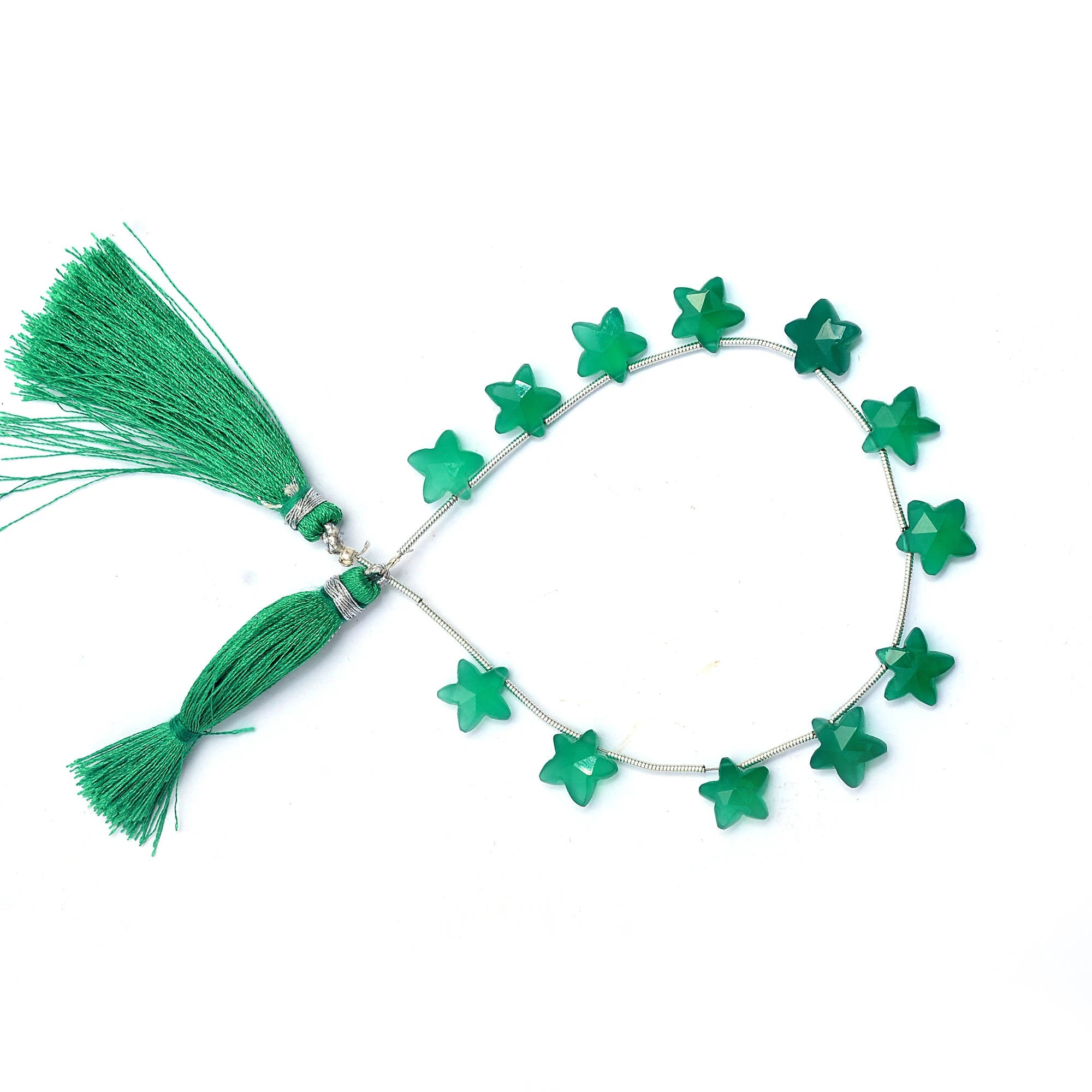 Natural Green Onyx Faceted Stars Beads, 8 Inch Strand Onyx Fancy Star Shape Carved Briolettes, (SKU545)