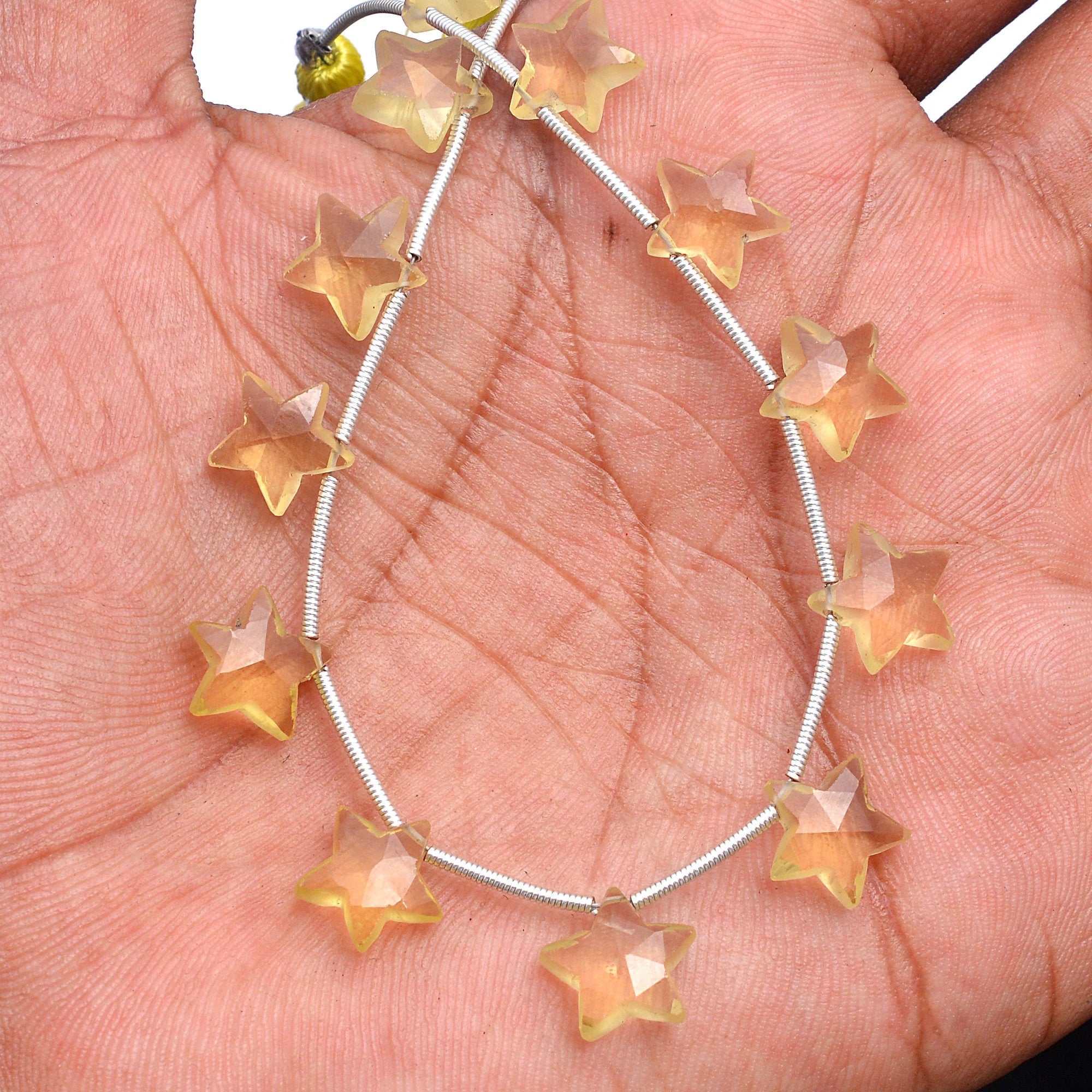 Lemon Quartz Faceted 5 Corner Stars Beads, 9 mm To 10 mm, SKU552