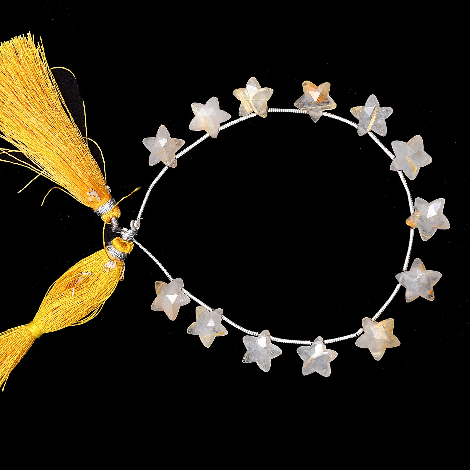 Natural Golden Rutile Star Beads, Golden Faceted Stars Beads, 9x9 mm To 10x10 mm Beads, Rutile Fancy Star Beads, 8" Strand Beads (SKU556)