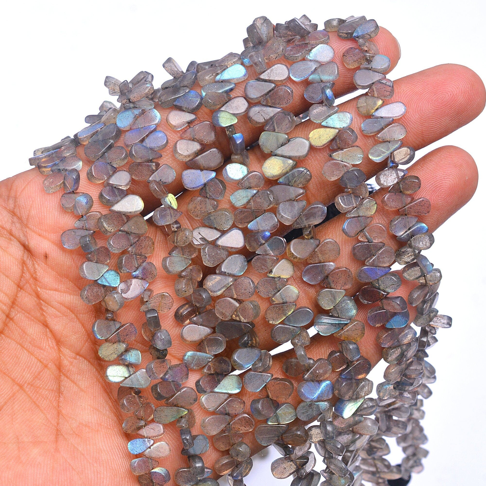 Natural Labradorite Smooth Pear Shape Gemstone Beads, 6 To 9 mm, 8 Inch, (SKU524)