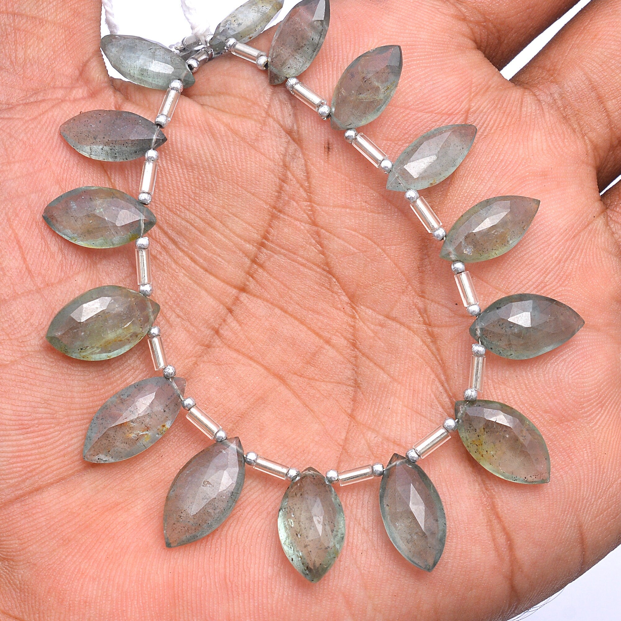 Natural Moss Aquamarine Faceted Marquise Cut Beads,