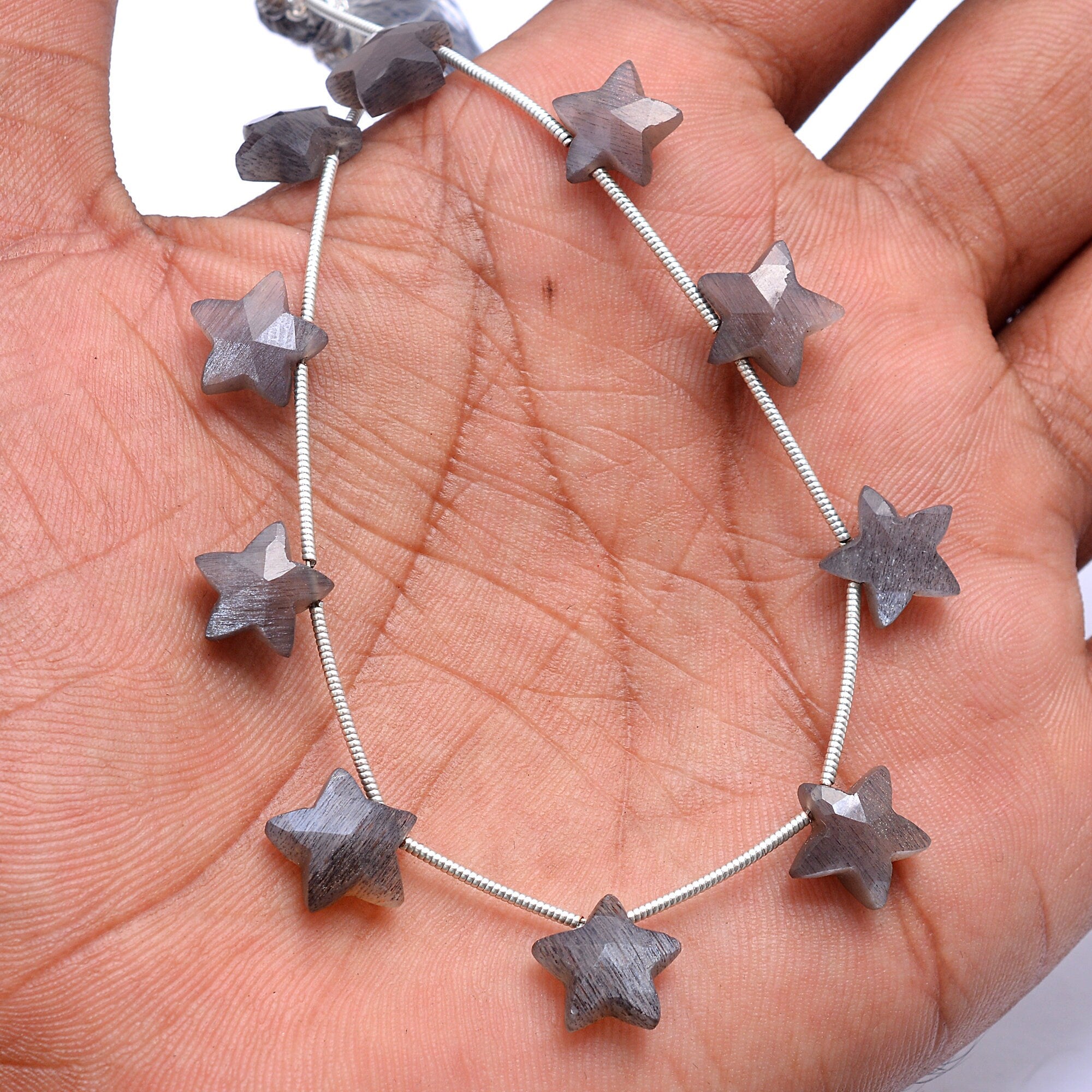 Natural Grey Moonstone Faceted 5 Corner Stars Beads, Fancy Star Shape Carved Briolettes, (SKU548)